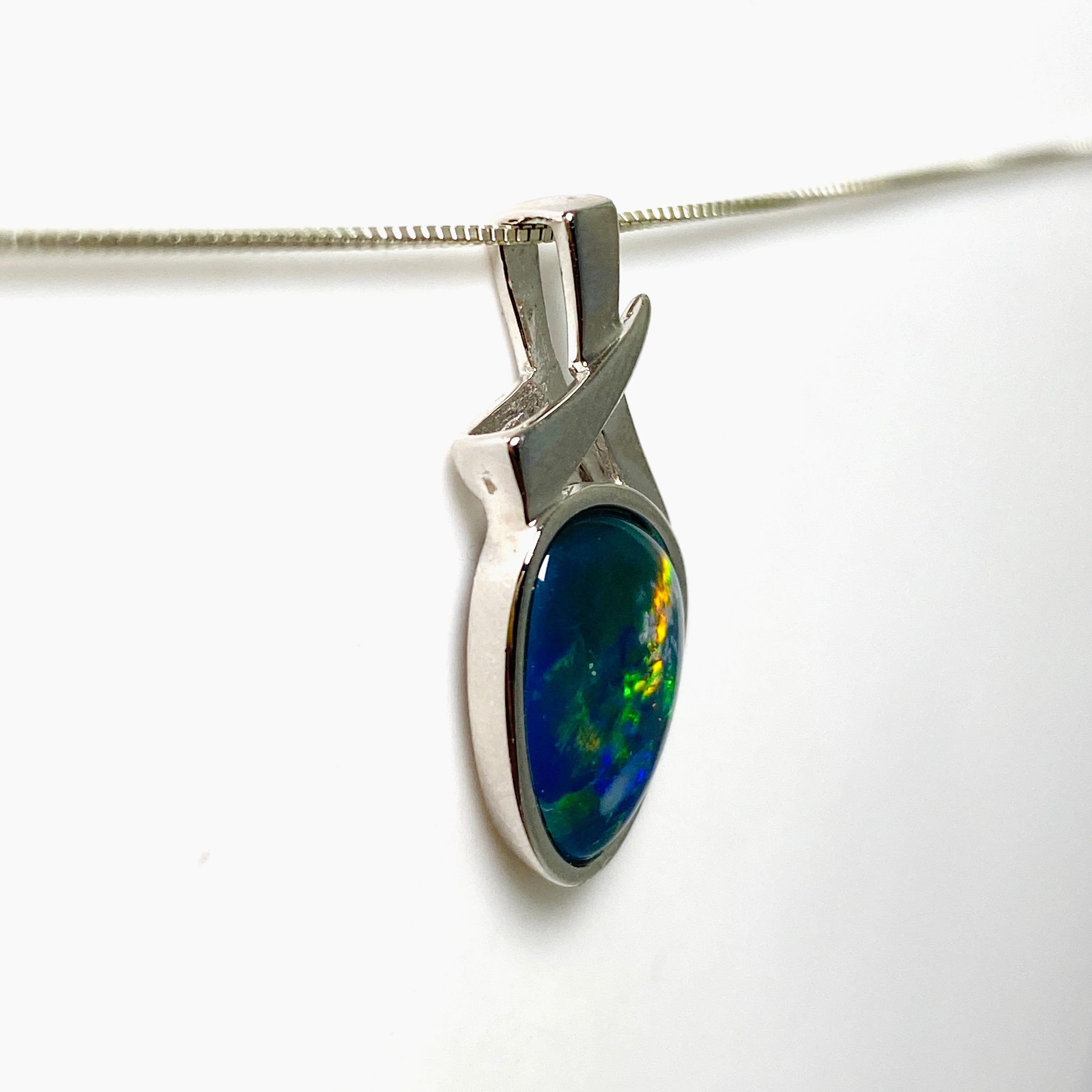 Australian Opal Triplet Freeform Cabochon Pendant in Sterling Silver Setting - Unique Handmade Jewelry for Women, Gift for Her, Birthday & Anniversary Present