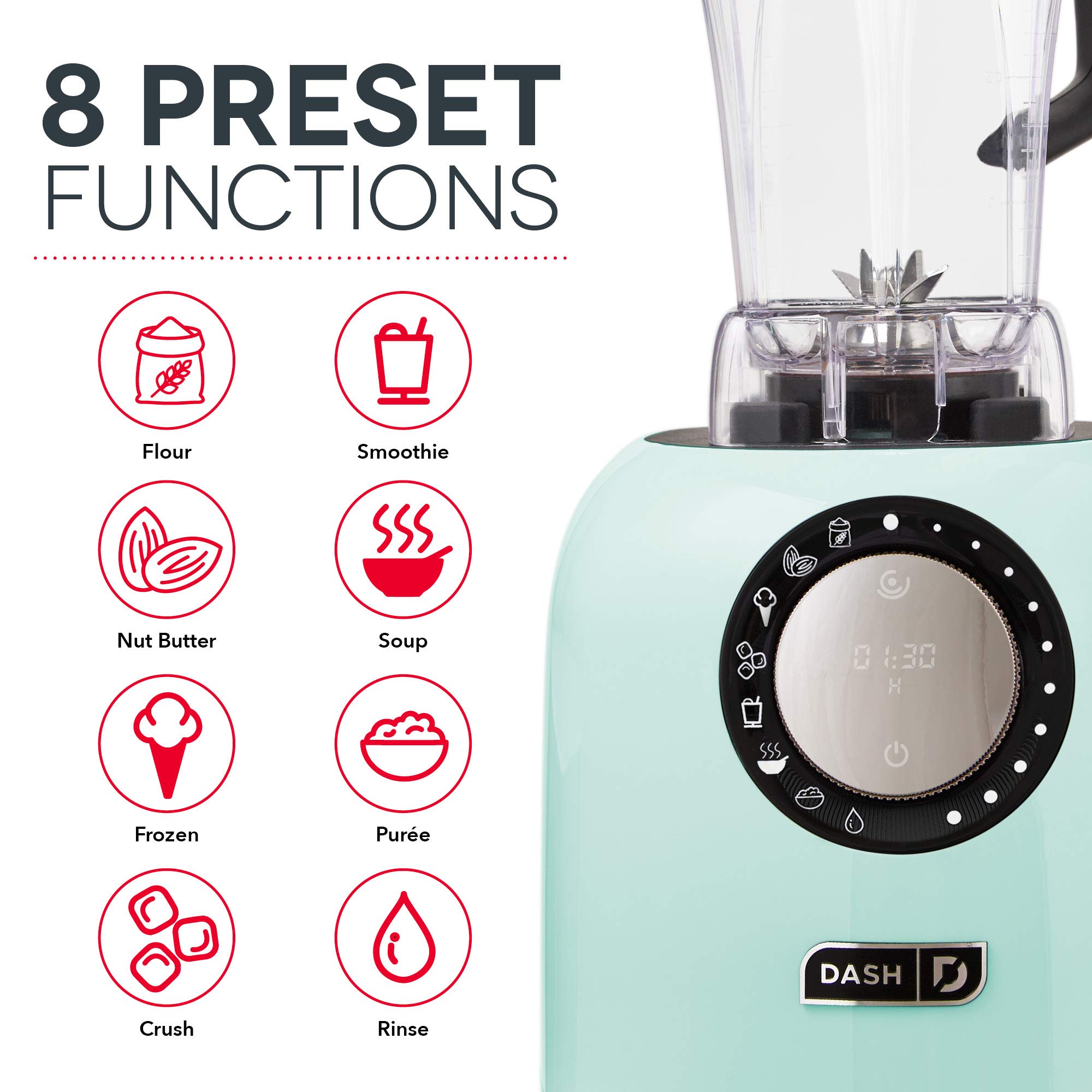 Dash Chef Series Deluxe Digital 64 oz Countertop Blender with Stainless Steel Blades & Tritan Jug - Perfect for Smoothies, Nut Butters, Soups & Purees - Includes Tablet Stand & USB Port - Ideal for Kitchens, Restaurants & Healthy Lifestyles - Aqua