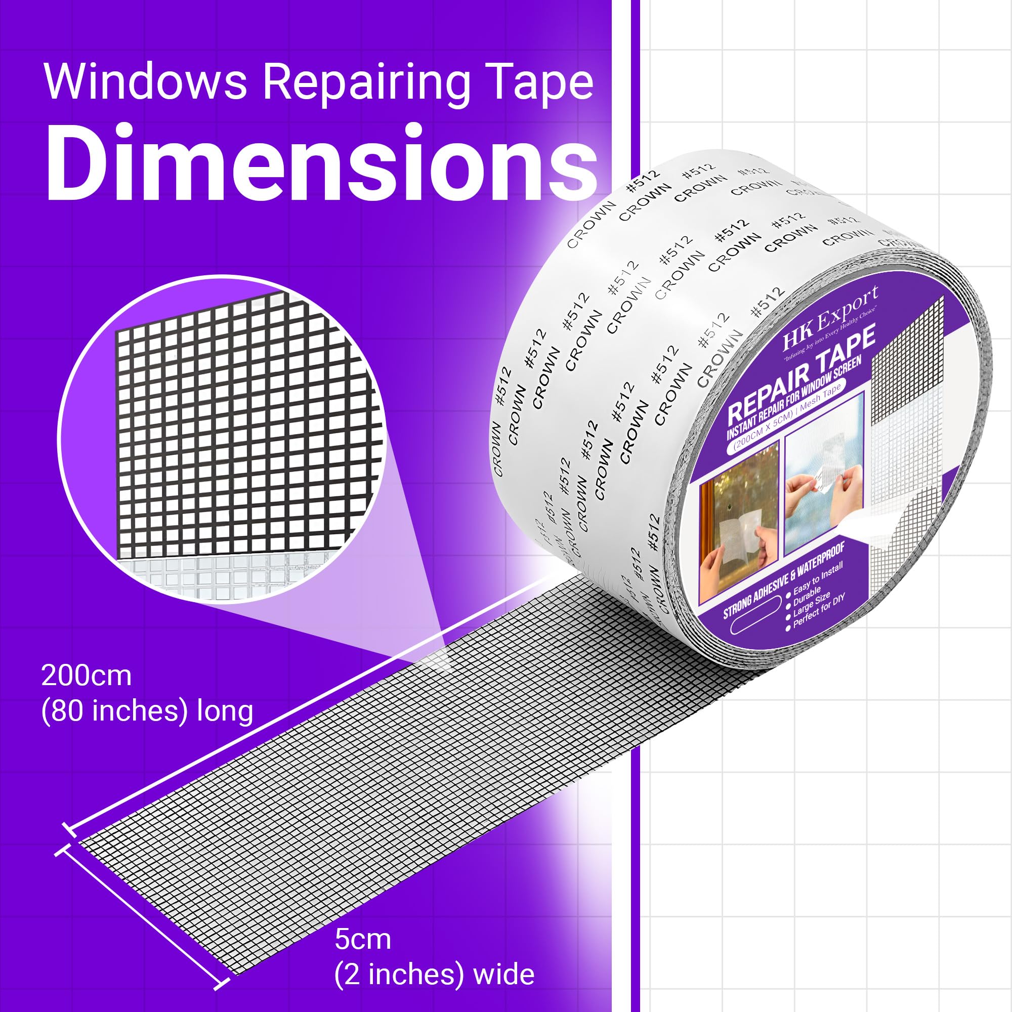 HKEXPORT Mosquito Net Repair Tape - Strong Adhesive & Waterproof Screen Patch for Window & Door Mesh Tears (Pack of 2) - Ideal for Home, RV, and Camping Screen Repairs