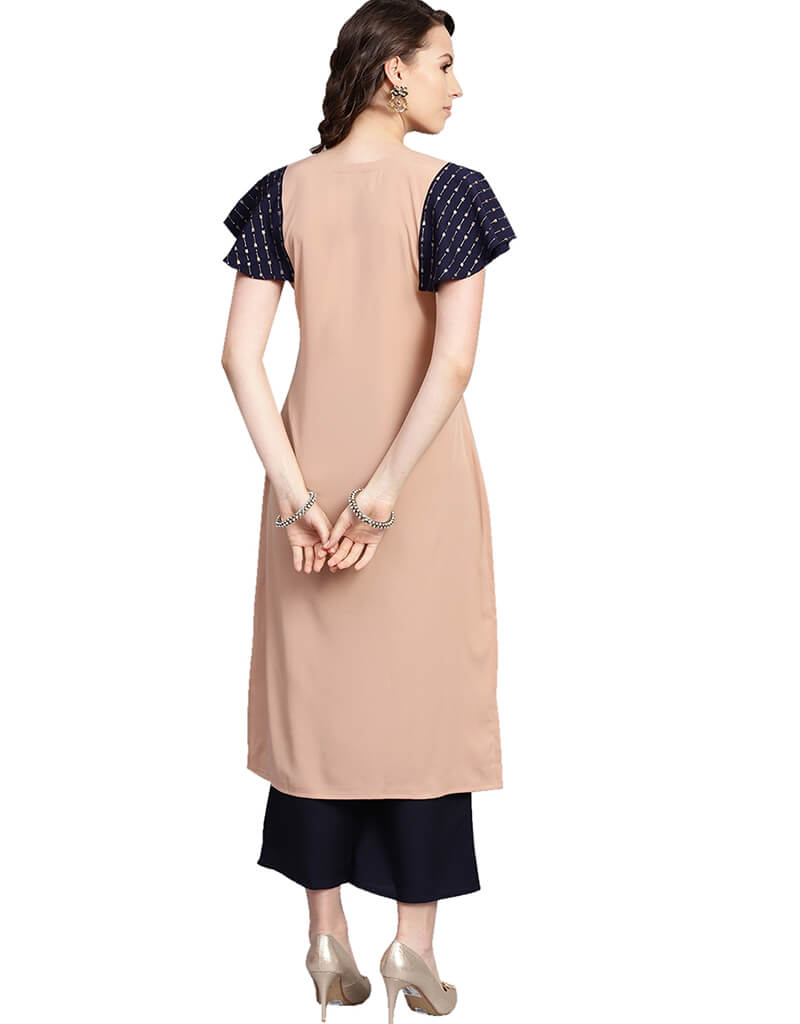 Elegant Beige Crepe Suit Palazzo Set for Women - Formal Office Wear & Evening Party Outfit