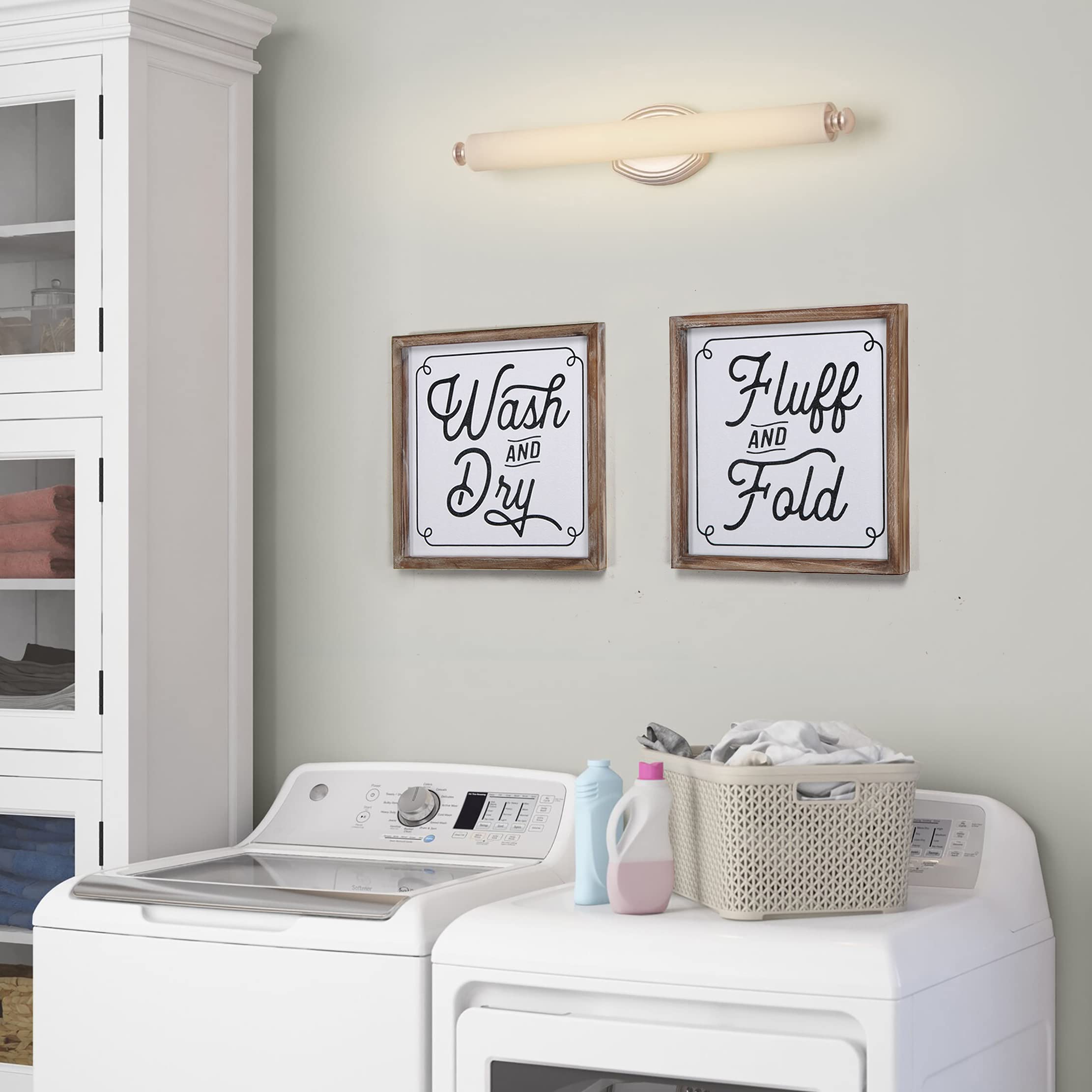 Rustic Wood Frame Fluff and Fold Laundry Sign - Modern Farmhouse Wall Hanging Decor for Laundry Room, Shelves & Tabletop | Perfect for Home, Apartment & Laundromat Decor