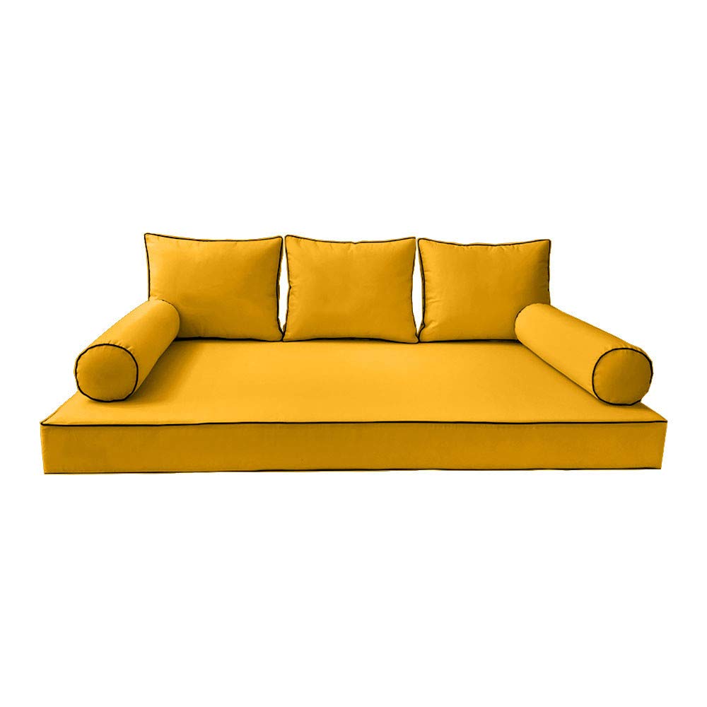 Prolinemax 6-Piece Full Size Outdoor Daybed Cushion Set with Contrast Piping - Includes Mattress, Bolster & Pillows - Perfect for Patio, Poolside & Garden Lounging (Style AD108)