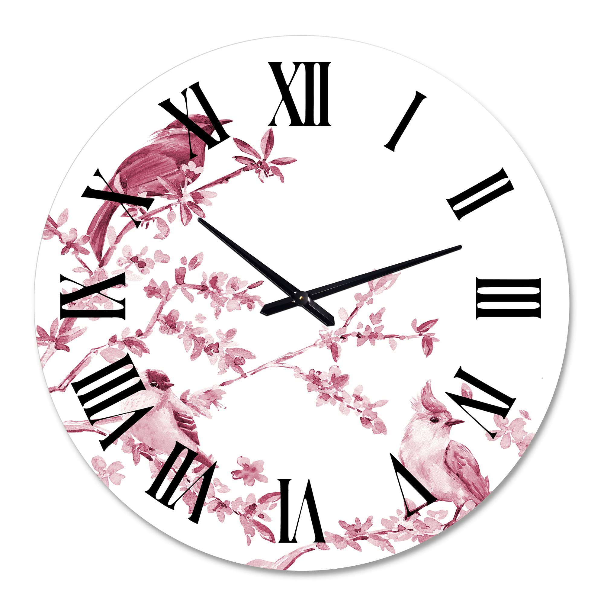 DesignQ Traditional Wall Clock - Beautiful Pink Birds & Animals Decor, Large Silent Non-Ticking Clock for Living Room, Bedroom, Office | Perfect Home Décor Gift Idea