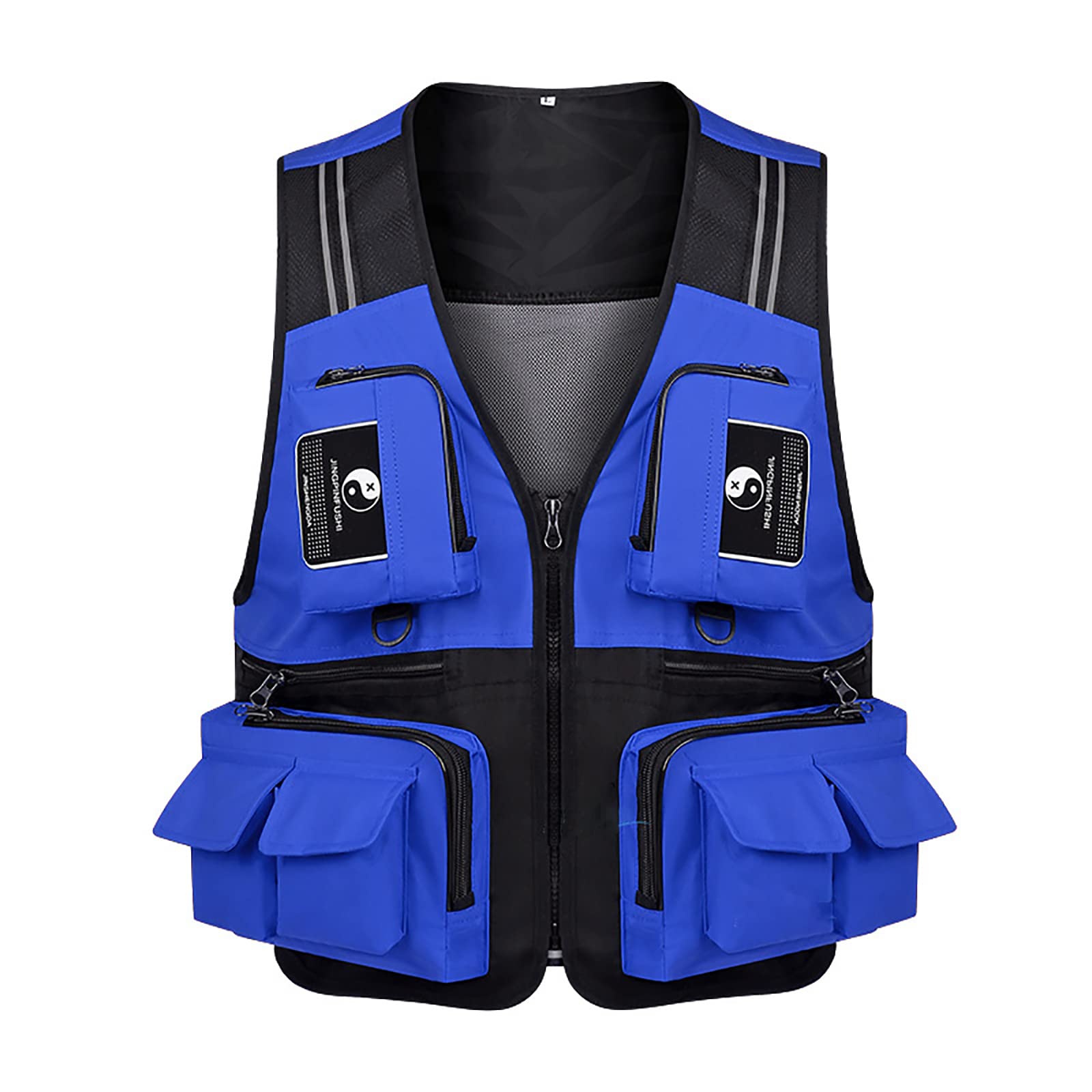 Gmjay Summer Fishing Photography Vest - Breathable Mesh Back with Multiple Pockets, Camouflage Outdoor Work Jacket for Men & Women (Blue, XXXL) - Ideal for Fly Fishing, Travel Photography & Outdoor Adventures
