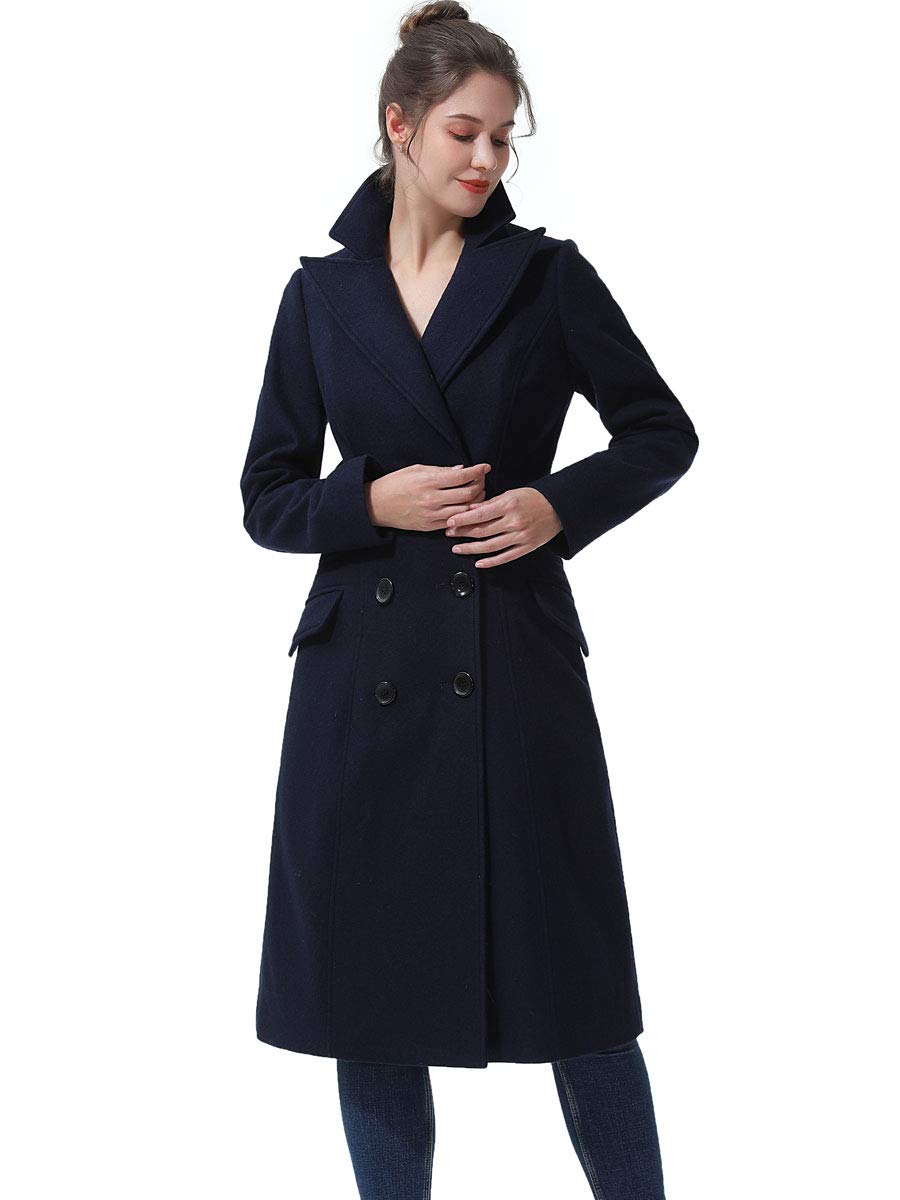 BGSD Women's Bri Wool Blend Double Breasted Long Pea Coat - Plus Size & Petite Options | Warm Winter Outerwear for Walking, Commuting & Office Wear