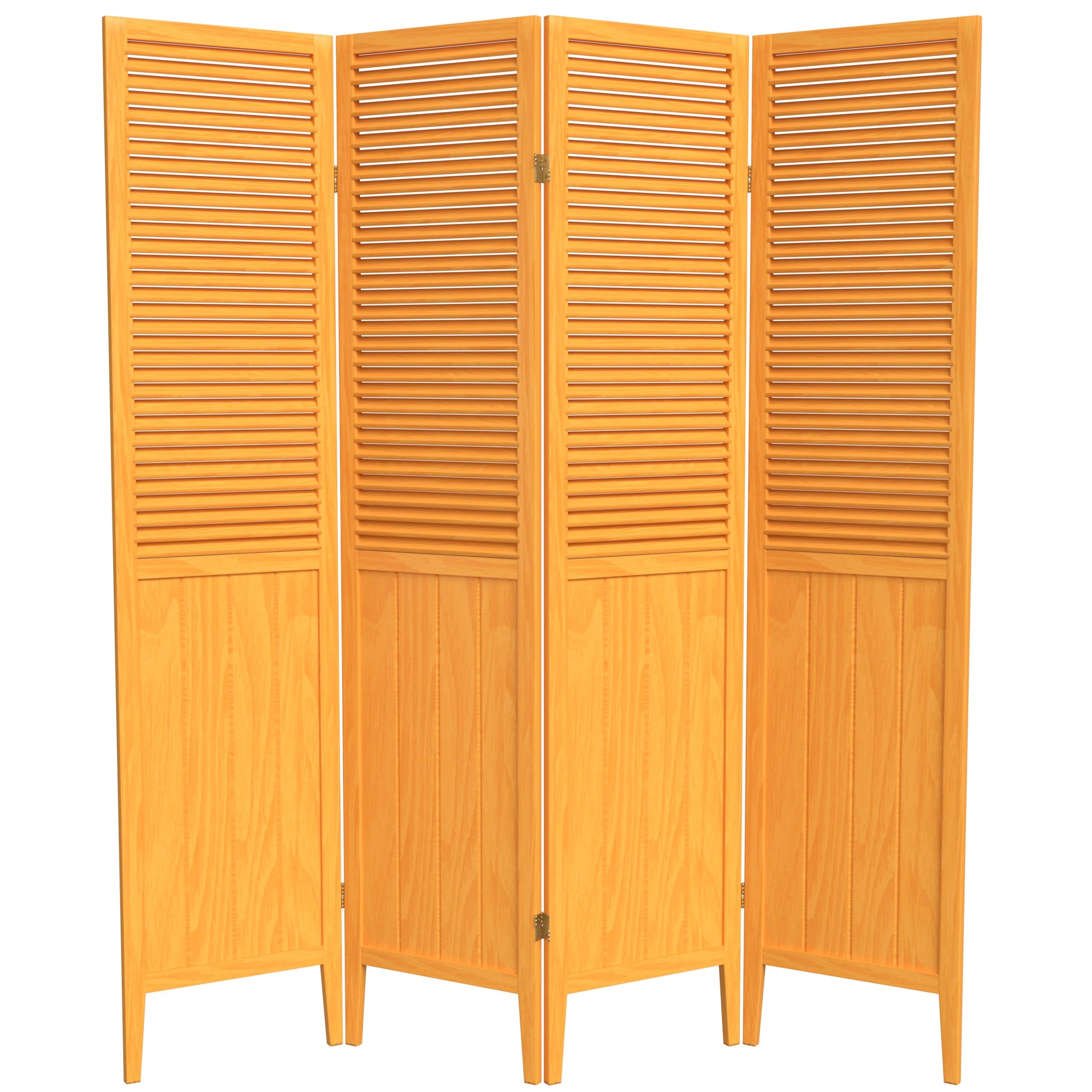 Red Lantern SS-BEAD-Honey-4P 4-Panel Room Divider Screen - Honey Color Beaded Privacy Partition for Living Room, Bedroom, or Office Decor