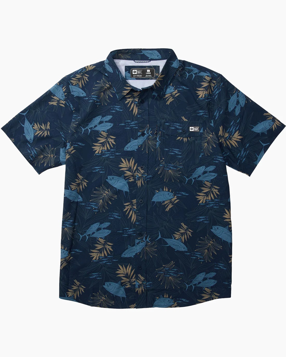 Salty Crew Feeding Frenzy UV Protection Woven Short Sleeve Shirt for Men - Fishing, Boating & Outdoor Activities
