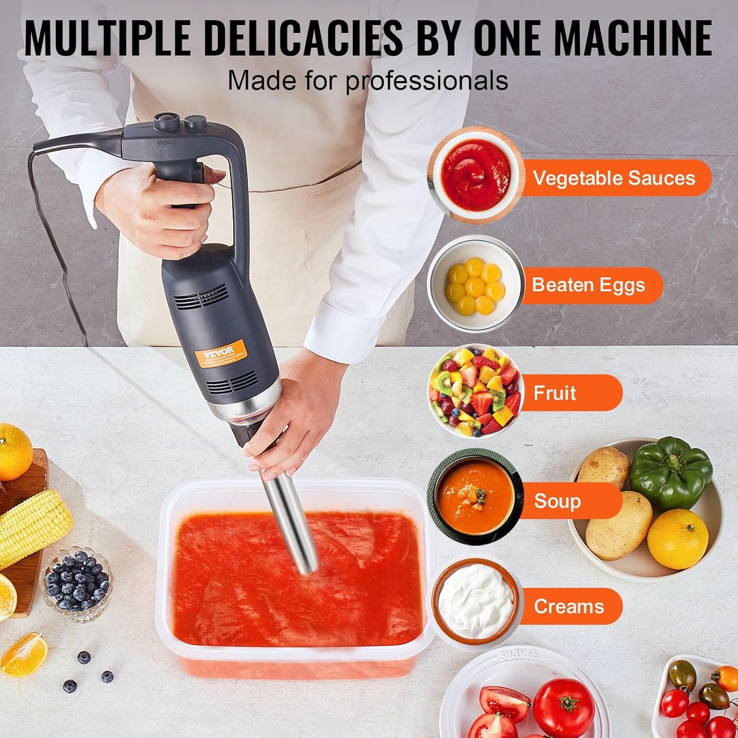 VBENLEM 350W Commercial Immersion Blender - 16-Inch 304 Stainless Steel Shaft, 16000RPM Handheld Stick Mixer for Smoothies, Soups & Baking - Professional Electric Blender with Removable Shaft for Kitchen & Restaurant Use