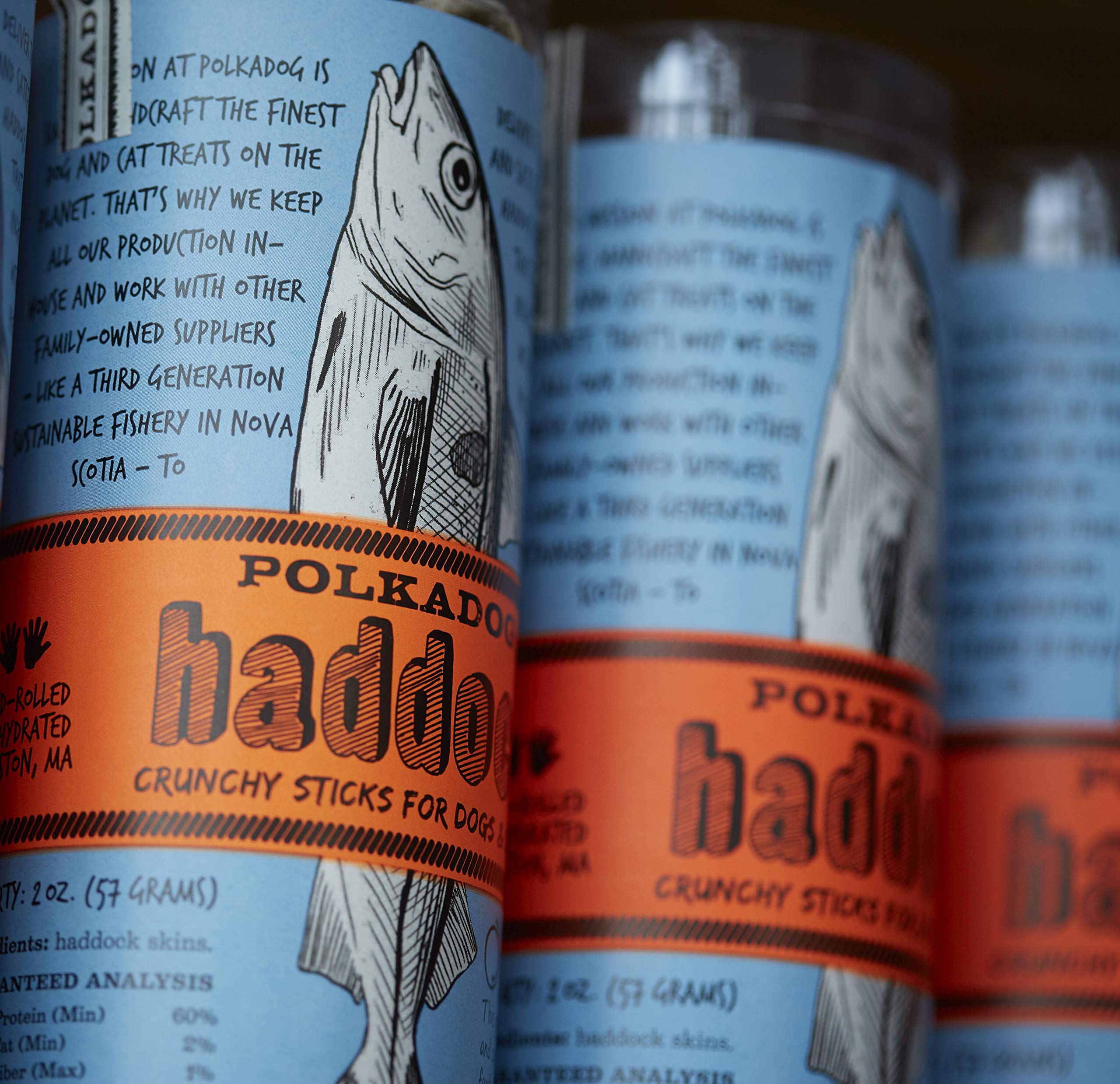 Polkadog Haddock Skins All-Natural Crunchy Dog & Cat Treats - Sustainable North Atlantic Haddock Skin Snacks for Puppies, Kittens - 2 oz - Perfect for Training Rewards & Dental Health