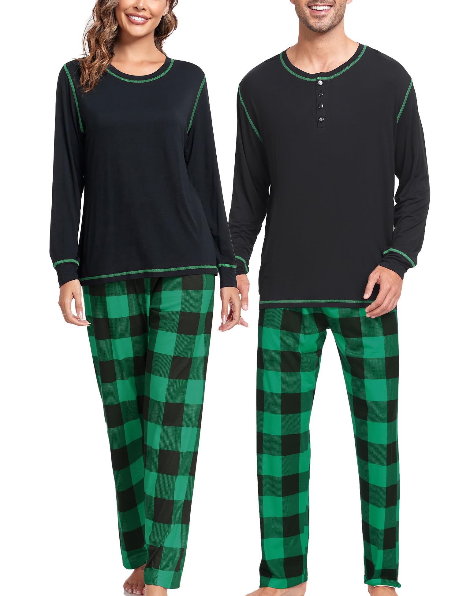 SWOMOG Family Christmas Pajamas 2025 - Matching Holiday Pjs for Men & Women - Cozy Long Sleeve Top & Plaid Bottom Sleepwear Set - Perfect for Family Photos, Christmas Morning & Festive Loungewear