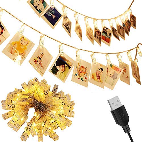20 LED Photo Clip String Lights with 3M USB Power - Decorate Walls, Bedrooms, Parties & Hang Photos, Notes, Artwork - Perfect for Home, Dorm, Wedding & Event Decor
