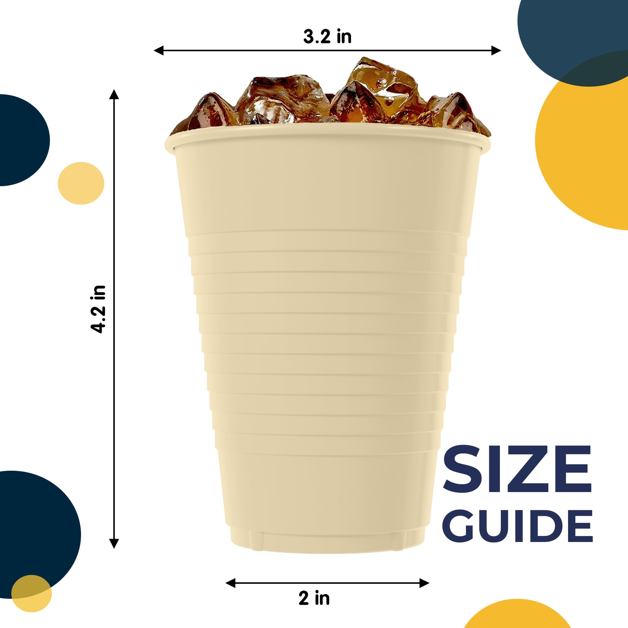 50 Pack 12 Oz Ivory Plastic Cups - Disposable Party Cups for Events, Celebrations & Everyday Use | Durable & Elegant Drinking Cups for Weddings, BBQs, Picnics & Home Gatherings