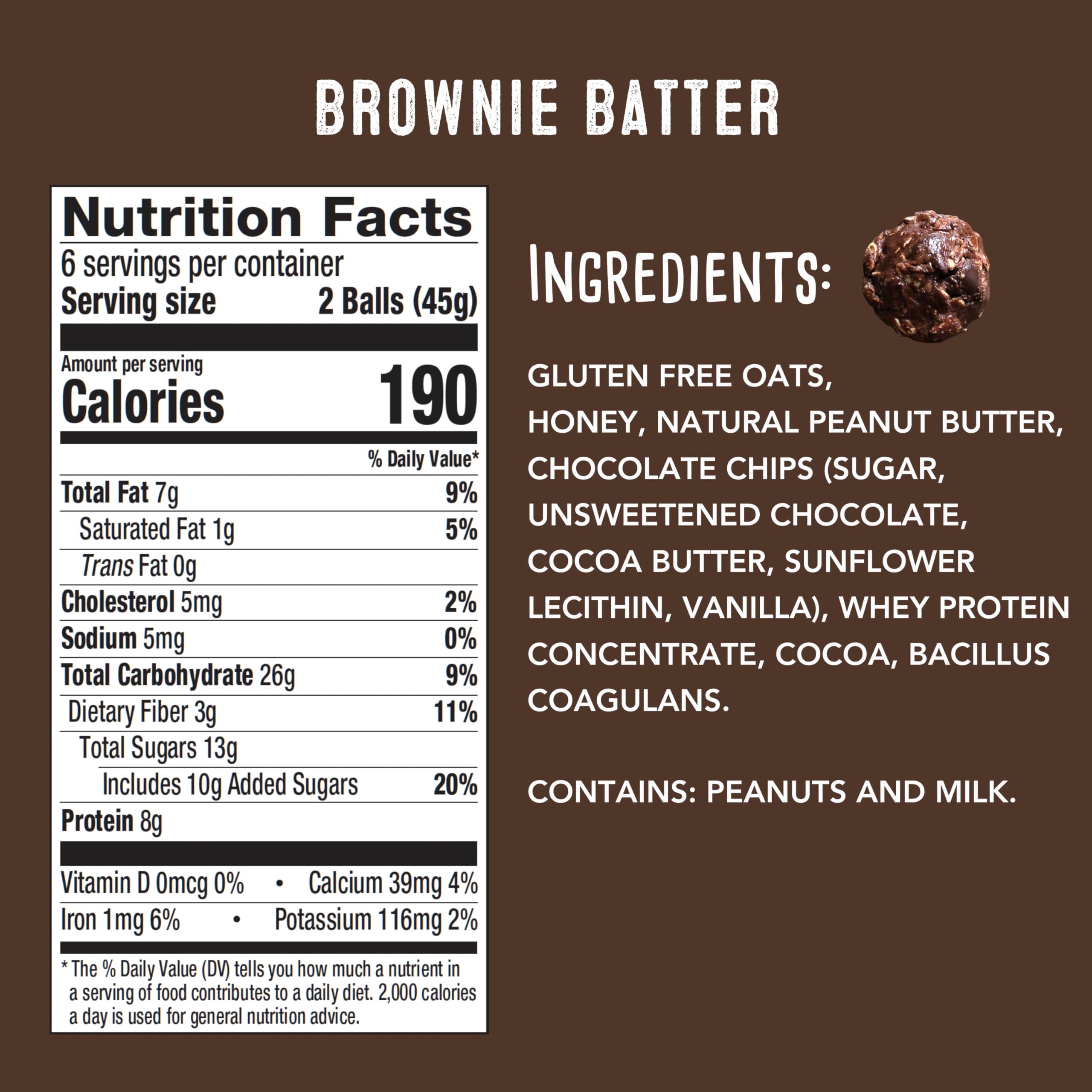 SimplyFUEL Whole Food Protein Balls with Probiotics - Brownie Batter Flavor - 8g Plant-Based Protein Snack - Gluten Free, Vegan Energy Balls (12 Pack) - Perfect for Post-Workout Recovery & Healthy On-the-Go Snacking
