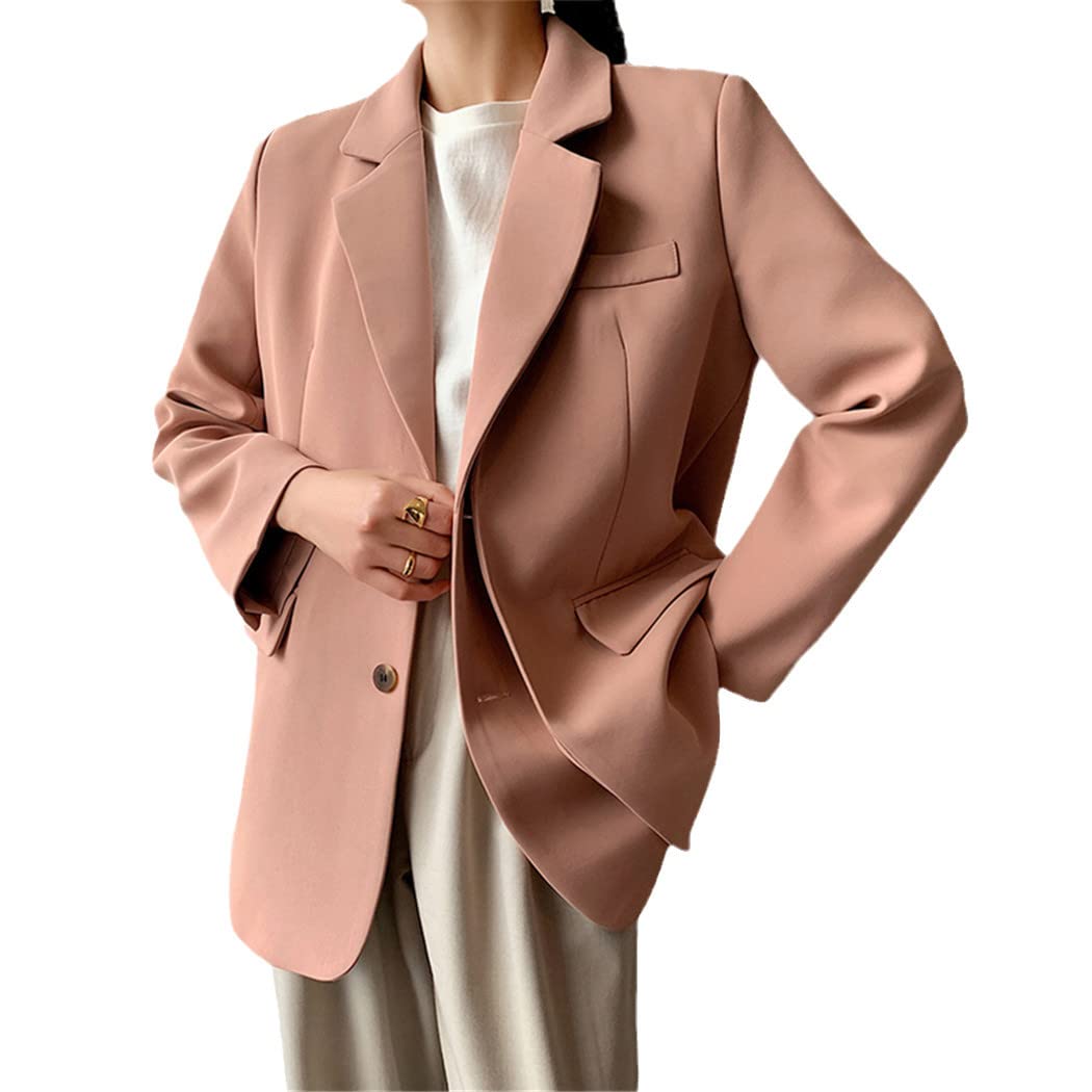 Women's Pink Single-Breasted Blazer Jacket - Spring & Autumn Office Formal Wear for Professional Women | Perfect for Business Meetings, Work Attire & Smart Casual Outfits