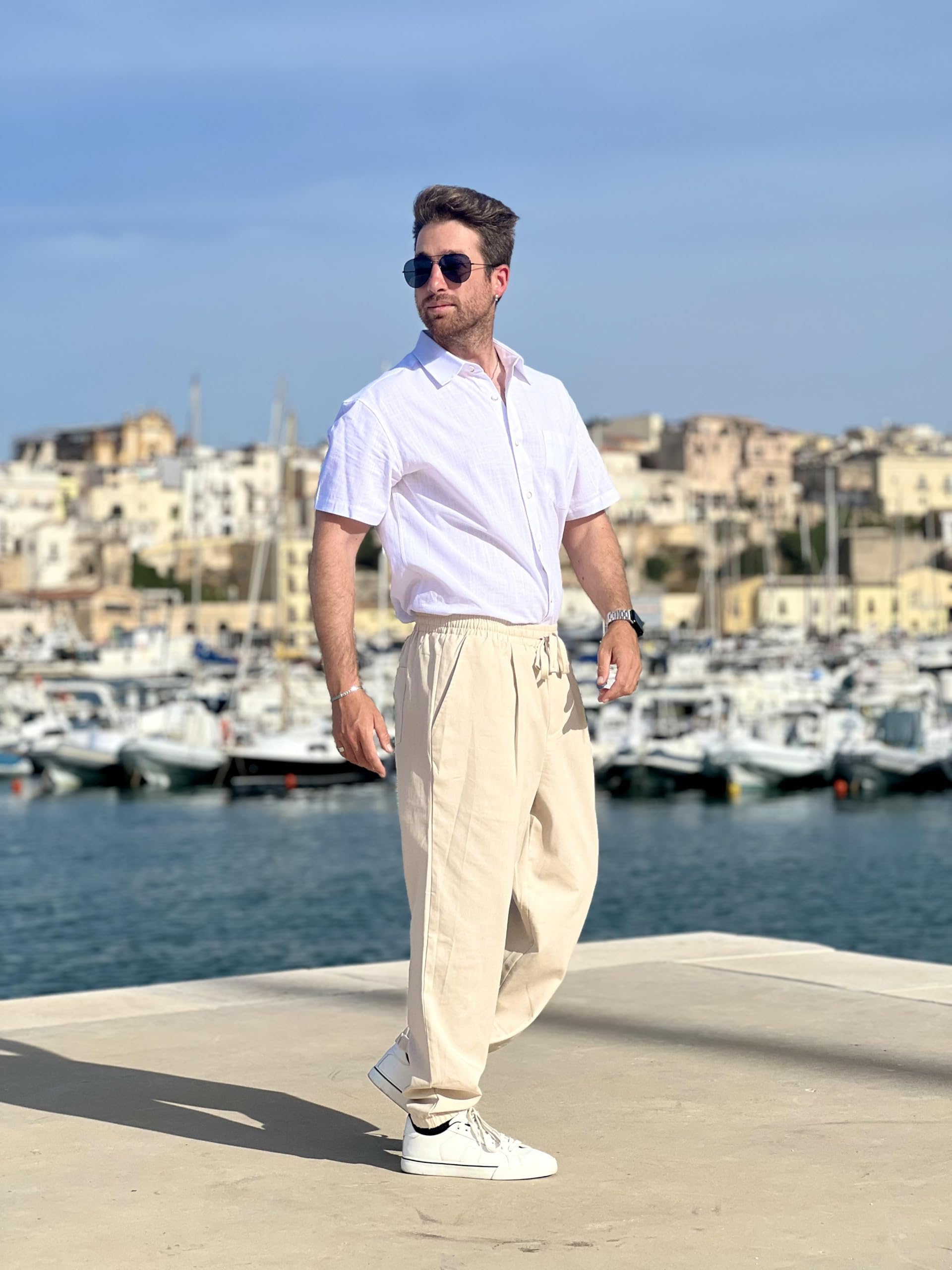 COOFANDY Men's Lightweight Linen Casual Jogger Pants - Elastic Waistband with Drawstring, Breathable Yoga Beach Pants with Pockets - Perfect for Summer, Travel & Lounge Wear