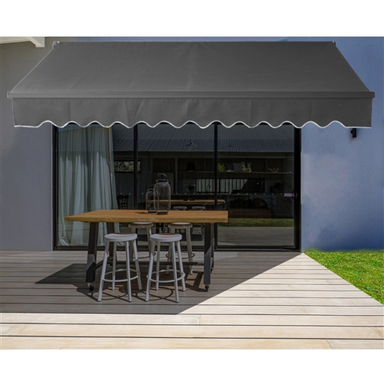 Aleko 10x8 Feet Motorized Retractable Patio Awning with Black Frame - Perfect for Outdoor Shade, Deck, Garden, and Backyard Relaxation