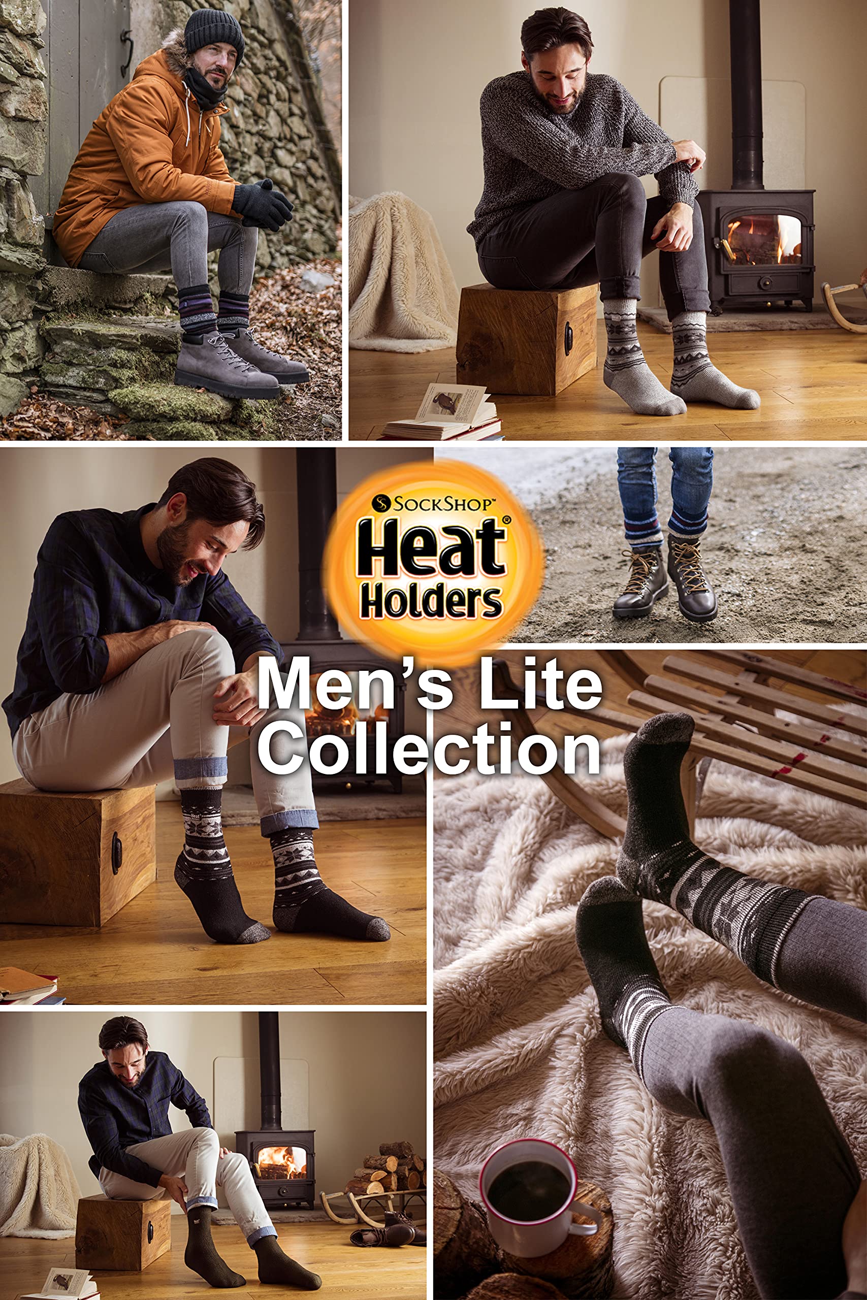 HEAT HOLDERS Lite Men's Thermal Socks - 1.6 TOG Thin Winter Warm Crew Socks for Cold Weather, Hiking & Outdoor Activities