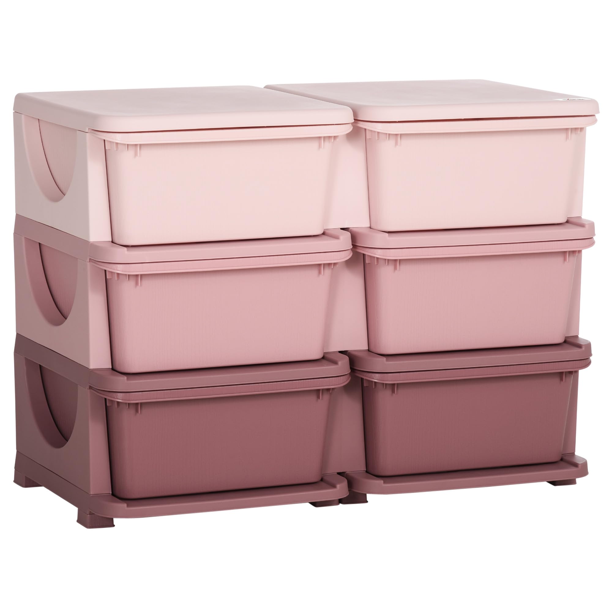 Qaba 6-Bin Kids Toy Storage Organizer - 3-Tier Plastic Drawer Chest for Bedroom, Nursery & Playroom - Pink Toy Organizer for Boys & Girls Toddlers | Perfect for Kids' Room Organization & Toy Cleanup