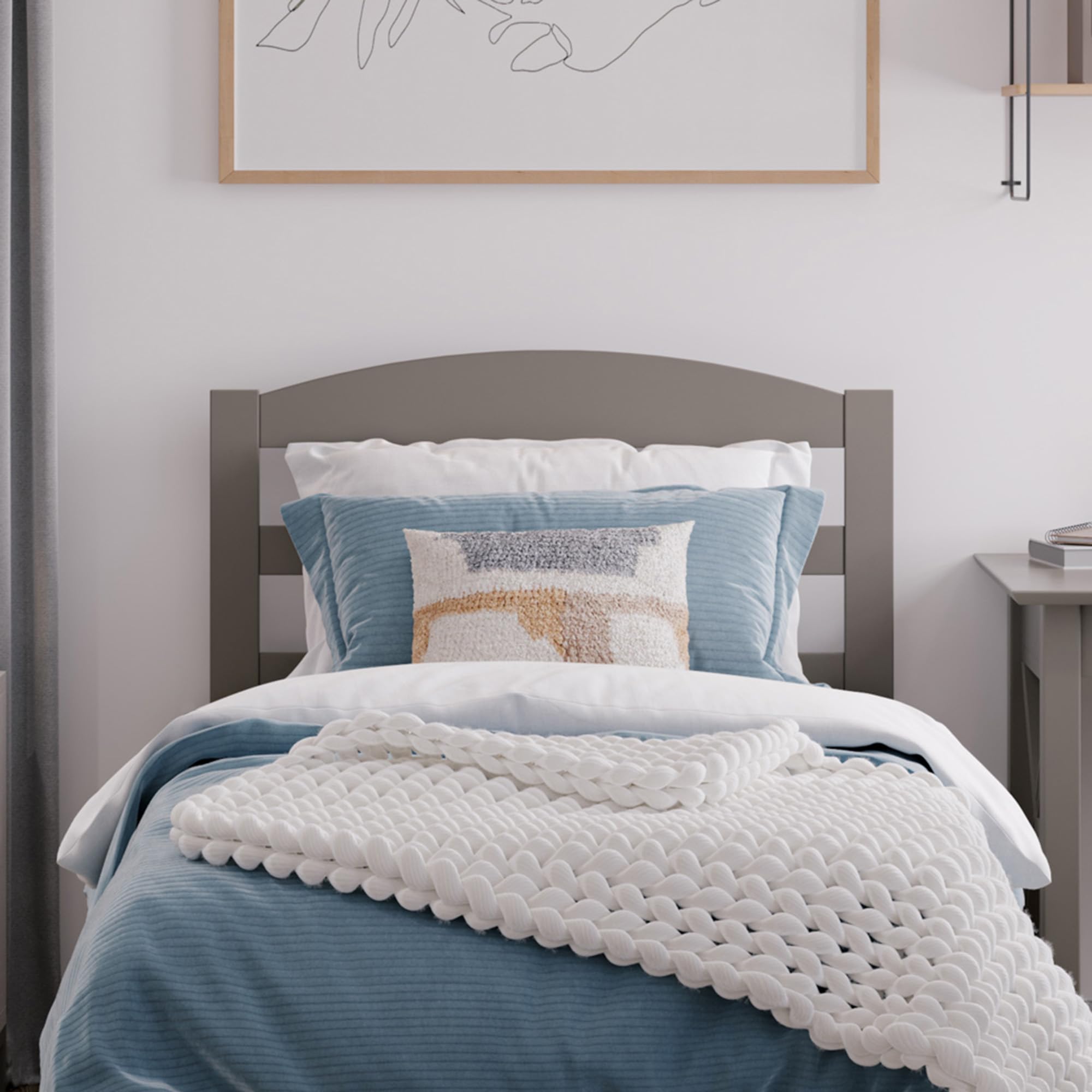 AFI Warren Twin Size Wood Headboard with USB Charging Port - Grey Finish for Bedroom, Guest Room & Dorm Decor