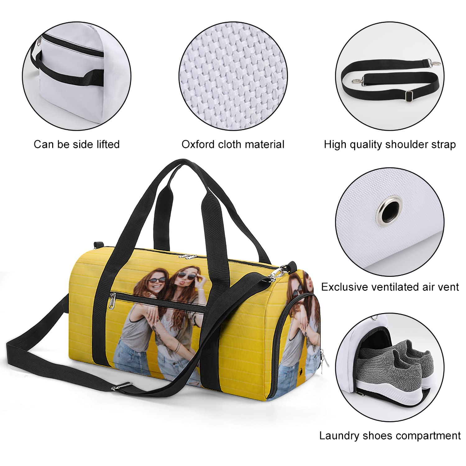 Customized Sport Duffel Bag with Shoe Compartment - Waterproof Gym Bag for Men & Women - Perfect for Travel, Workout, Sports & Weekend Trips (18.1x9x9.3 inches) - Ideal for Gym Enthusiasts, Athletes & Frequent Travelers