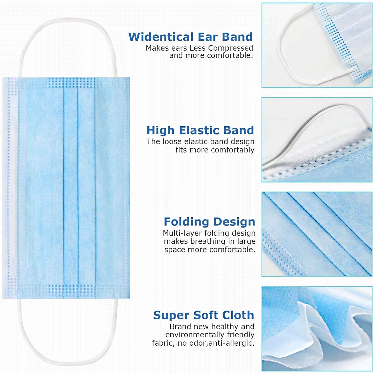 DR.MOXA Disposable Face Masks 100 Pack, 3-Ply Protection with >95% PFE - Comfortable & Breathable for Daily Use, Work, Travel, and Public Safety