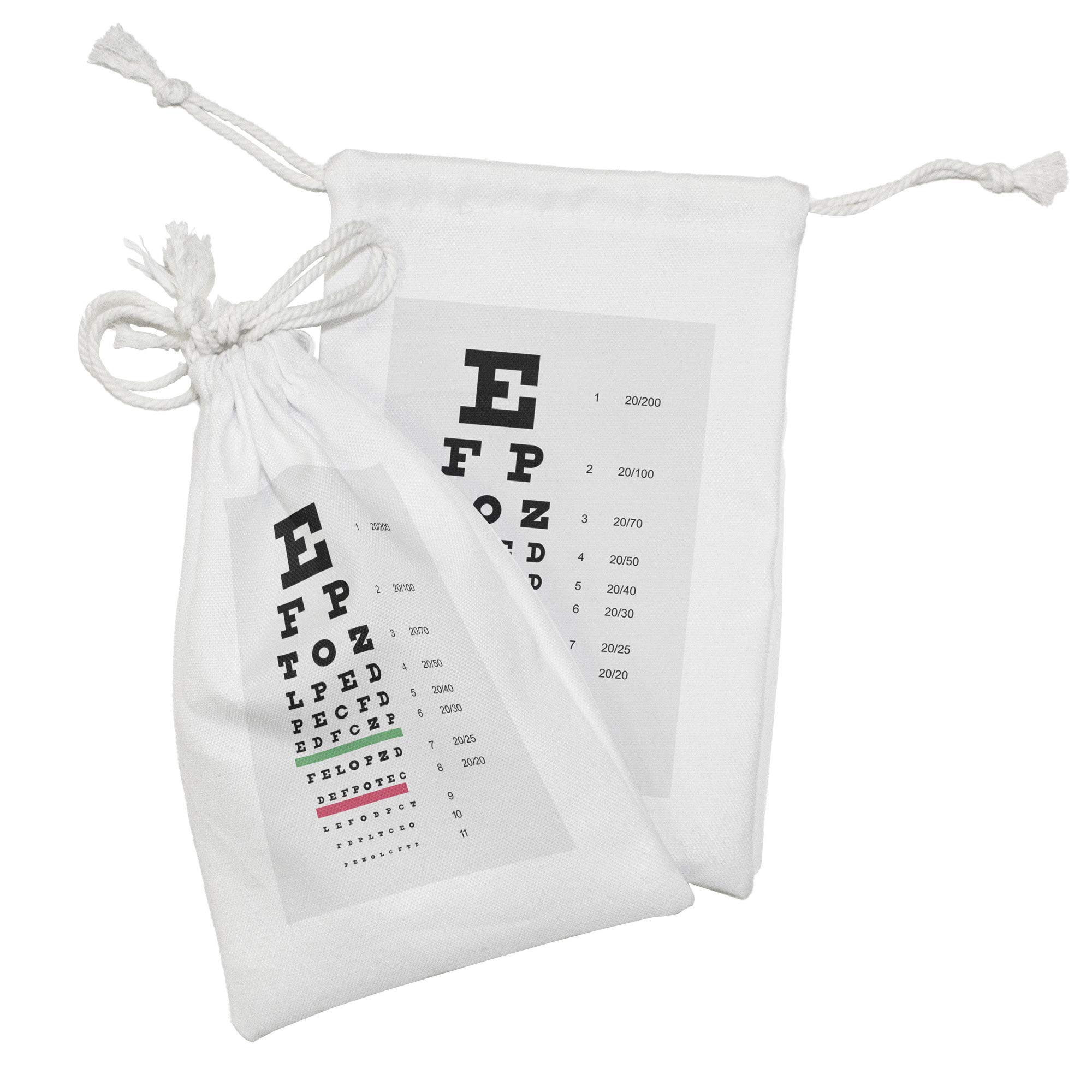 Ambesonne Eye Chart Fabric Pouch Set of 2 - Small Drawstring Bags with Alphabet & Numbers (9