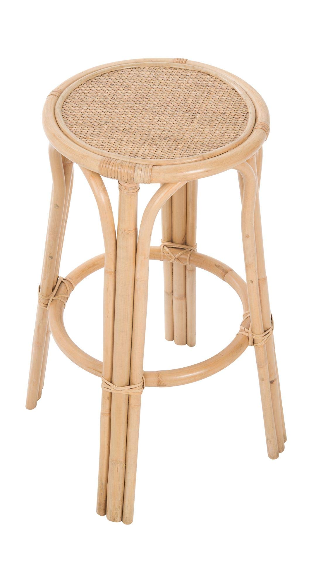Natural Rattan Backless Bar Stool - Light Brown Kitchen Counter Stool with Lattice Design (1110189) - Perfect for Breakfast Nooks, Kitchen Islands & Outdoor Dining Areas