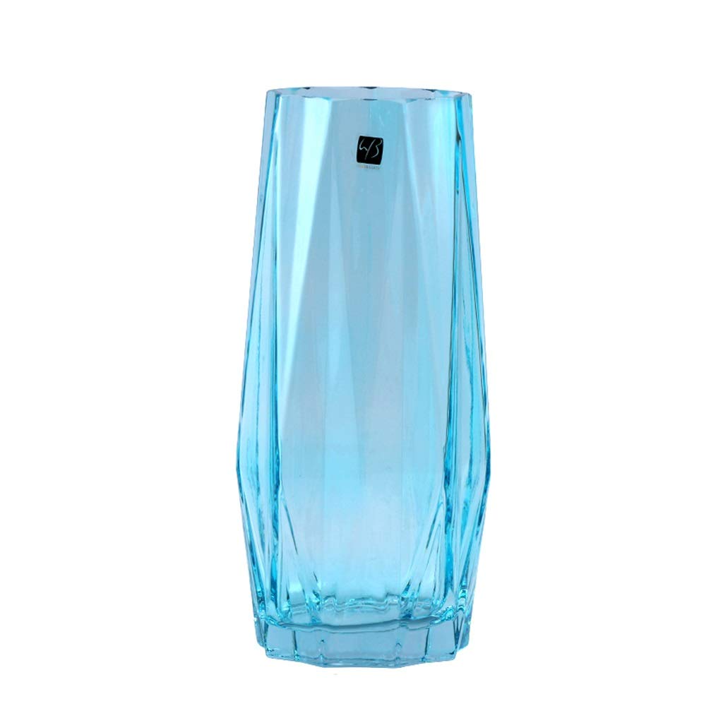 YyuX Green Plant Vases - 9.5 Inch Decorative Glass Vases for Flowers, Lily Arrangements, Wine Cooler & TV Cabinet Decor - Transparent Blue Home & Hotel Decoration - Perfect for Dining Table Centerpieces & Living Room Decor