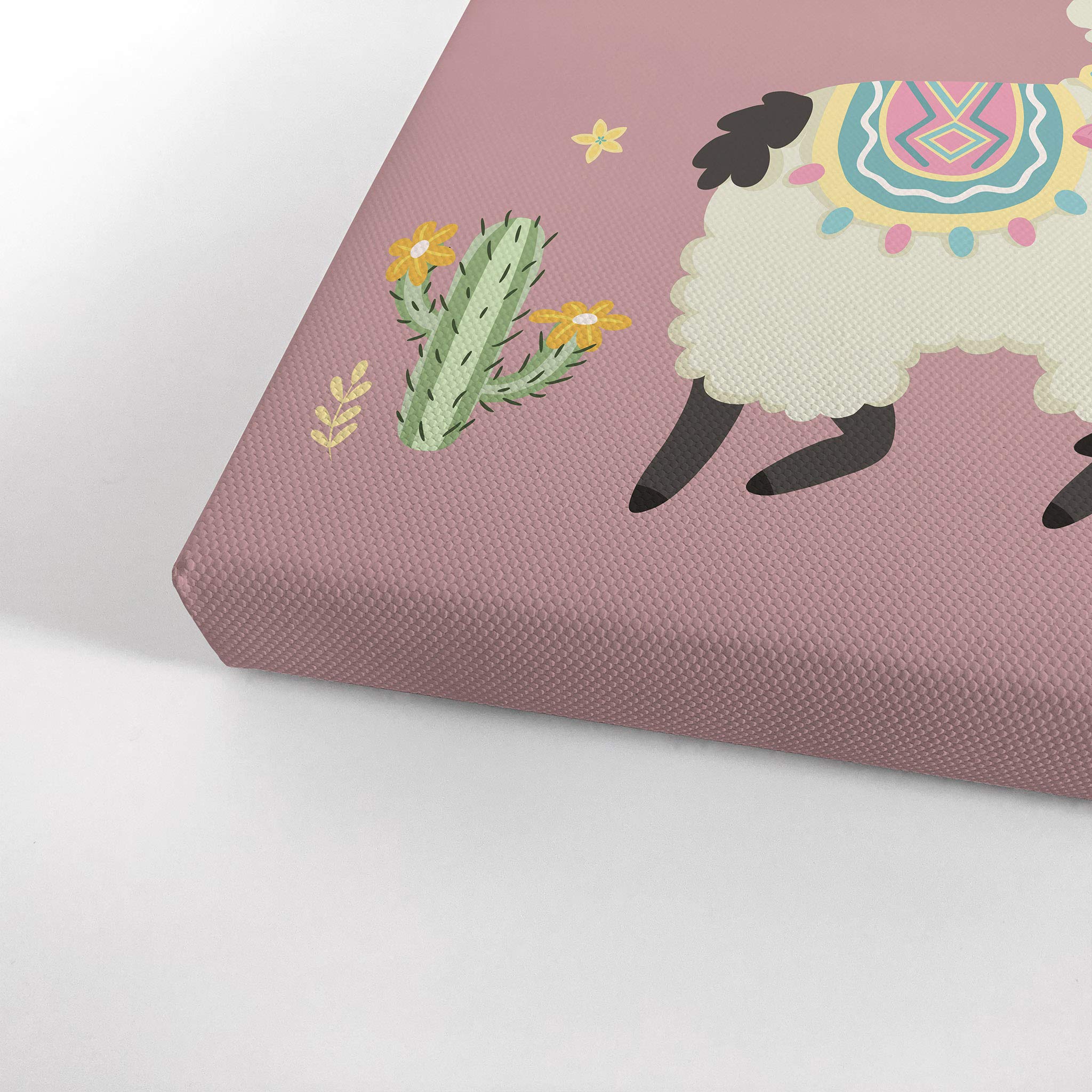 Cute Alpaca Canvas Wall Art Set - Pink, Purple & White Background - 3 Piece Kids Room Decor for Baby Boy & Girl - Ready to Hang - Made in USA (22x15) x3 - Perfect for Nursery, Playroom & Children's Bedroom