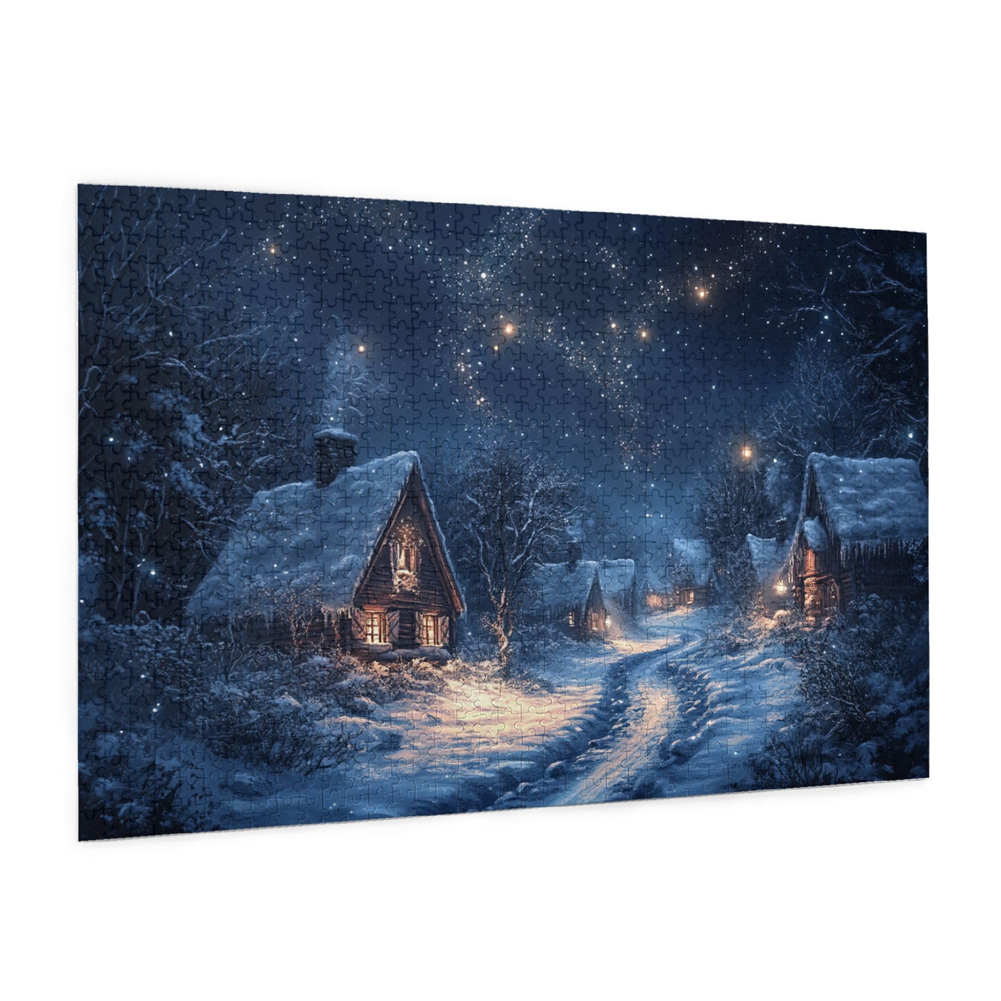 1000-Piece Quiet Village Winter Night Jigsaw Puzzle for Adults - Wooden Christmas Holiday Puzzle with Festive Illustrations, Perfect for Mind Relaxation & Family Game Night