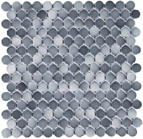 Dark Gray Bluish Penny Round Porcelain Mosaic Tile - 10 Sheets per Box | Waterproof Floor & Wall Tile for Bathroom, Backsplash, Shower | Easy Mesh-Backed Installation for DIY Home Renovation