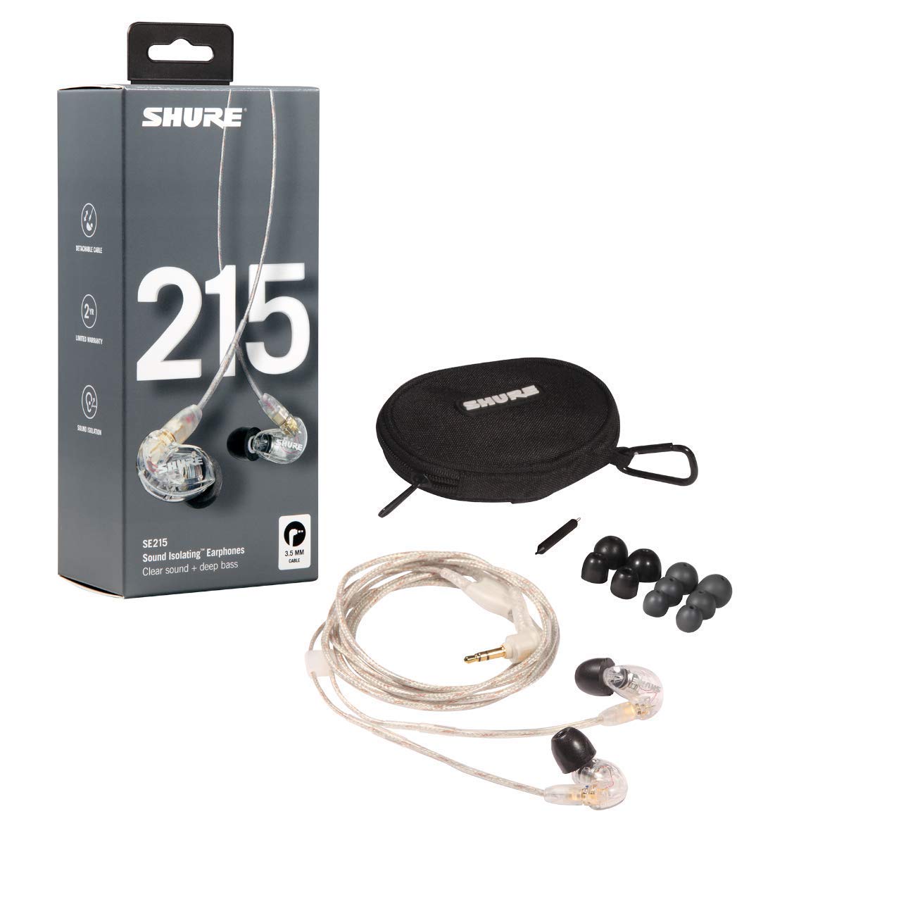 Shure SE215-CL Professional Wired Sound Isolating Earbuds with Clear Audio & Deep Bass - Single Dynamic MicroDriver, Secure Fit In-Ear Monitors for Musicians, DJs & Audiophiles - Includes Carrying Case & Fit Kit - Perfect for Studio Recording, Live Performances & Travel