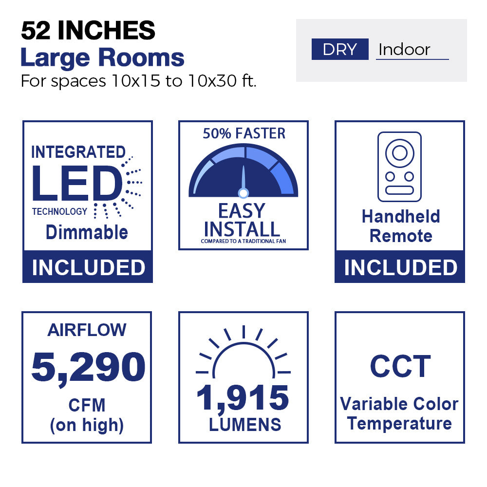 52 Inch Modern Ceiling Fan with LED Light and Remote Control - Energy Efficient Indoor Cooling for Living Room, Bedroom & Office