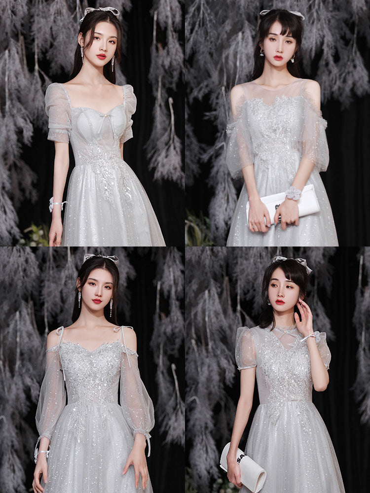 Elegant Gray A-Line Long Prom Dress - Shiny Formal Evening Gown for Bridesmaids & Special Occasions | Perfect for Homecoming, Weddings & Black Tie Events