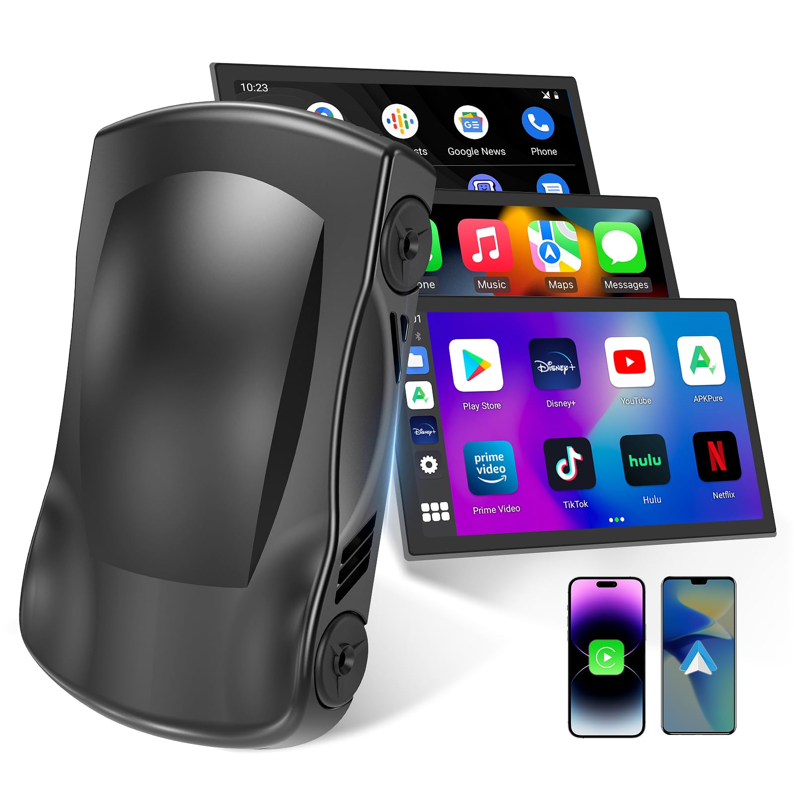 Wireless CarPlay Adapter for iPhone & Android - 5GHz WiFi Android Auto Dongle with Netflix, YouTube, TikTok Support | Factory Wired CarPlay to Wireless Converter | TF Card Slot & Screen Mirroring | Perfect for Long Road Trips & Daily Commuting
