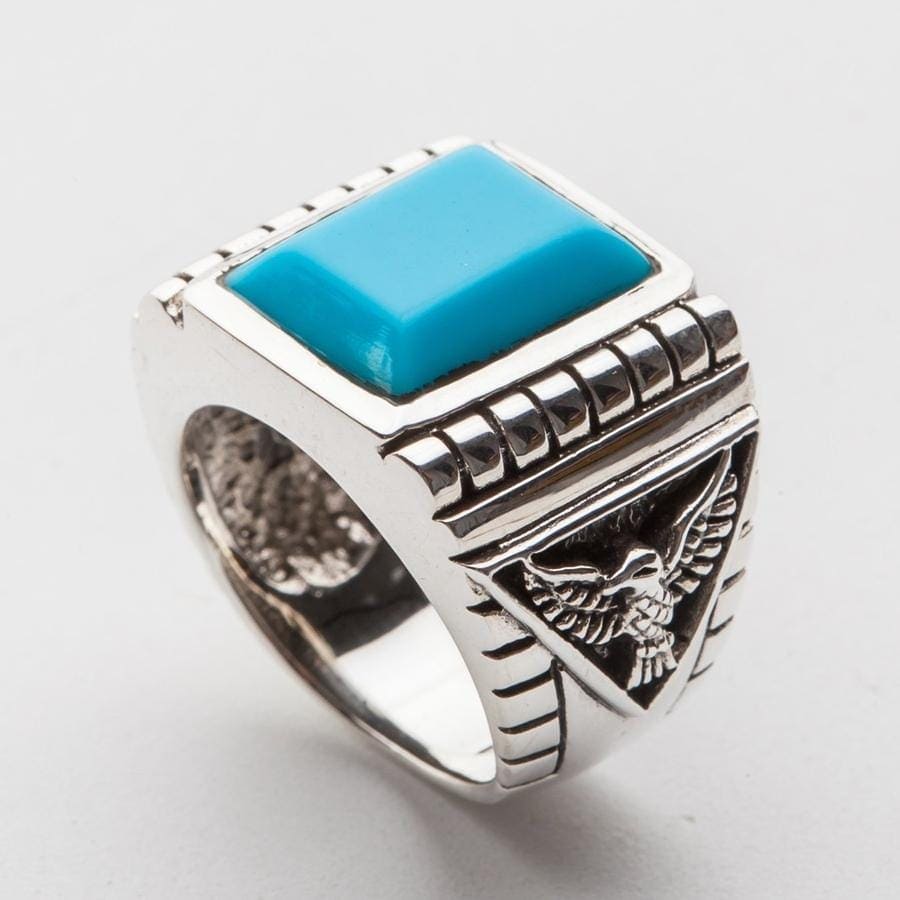 Authentic Turquoise Eagle Sterling Silver Ring for Men - Handcrafted Native American Jewelry for Gifts, Weddings & Special Occasions