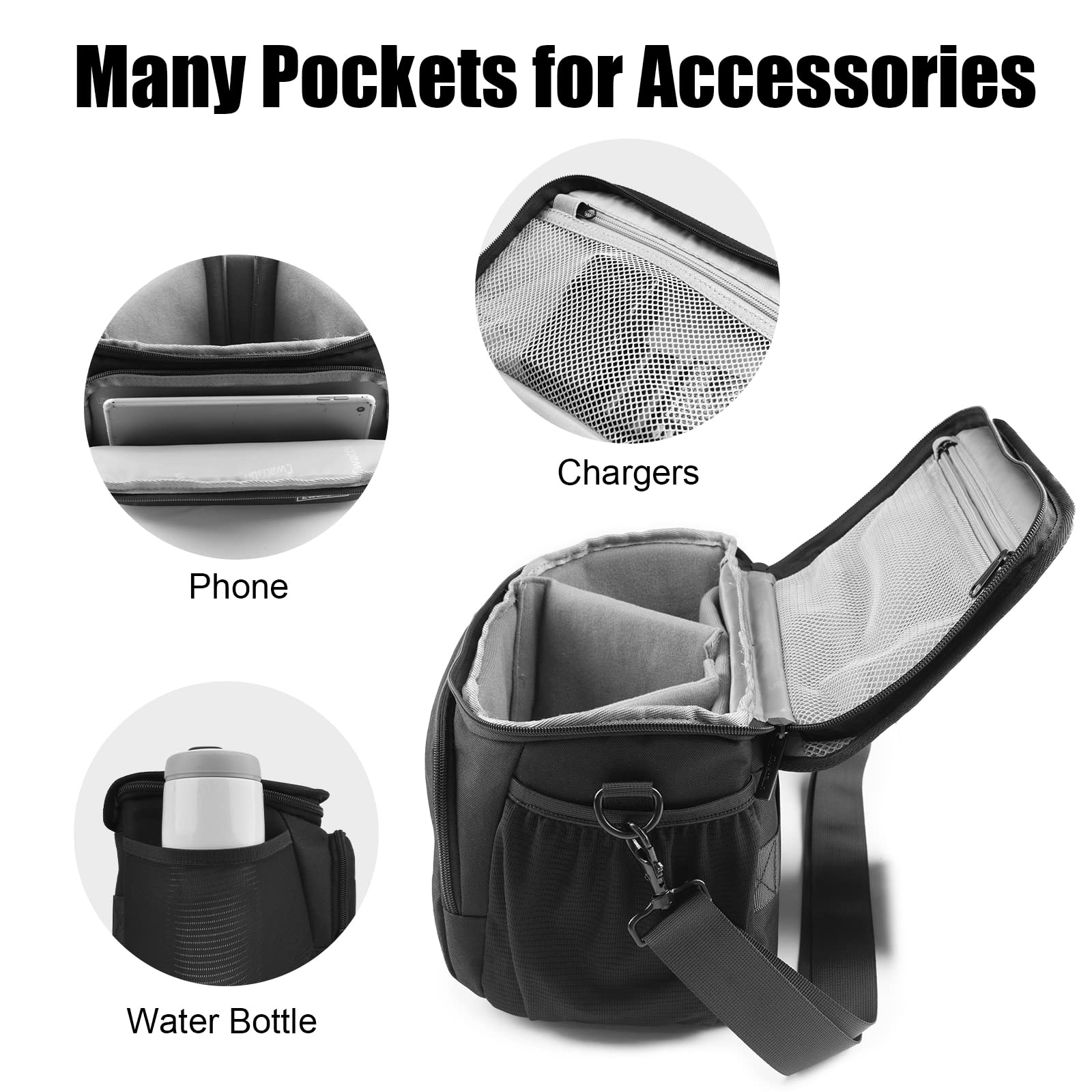 Compact Waterproof Camera Bag for Canon Nikon Sony DSLR & Mirrorless Cameras - Crossbody Shoulder Bag with Lens Storage (Large, Black) - Perfect for Travel, Hiking & Outdoor Photography