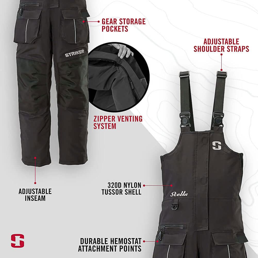 Striker Women's Stella Durable Windproof Water-Resistant Ice Fishing Bibs with Sureflote Flotation Technology - Warm Winter Snow Pants for Ice Fishing, Snowmobiling & Cold Weather Outdoor Activities