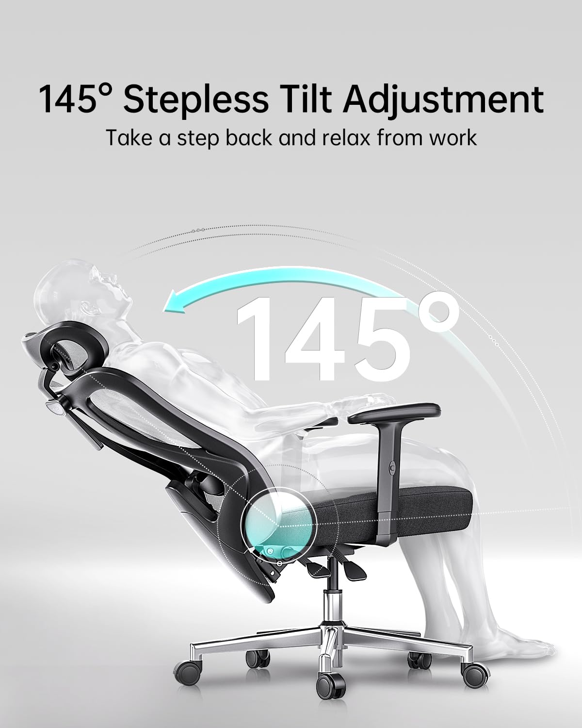 Hbada P3 Ergonomic Office Chair - 2D Adjustable Lumbar Support, Adjustable Headrest & Armrest, 145° Recline, Black - Perfect for Home Office, Gaming & Workspace Comfort (No Footrest)