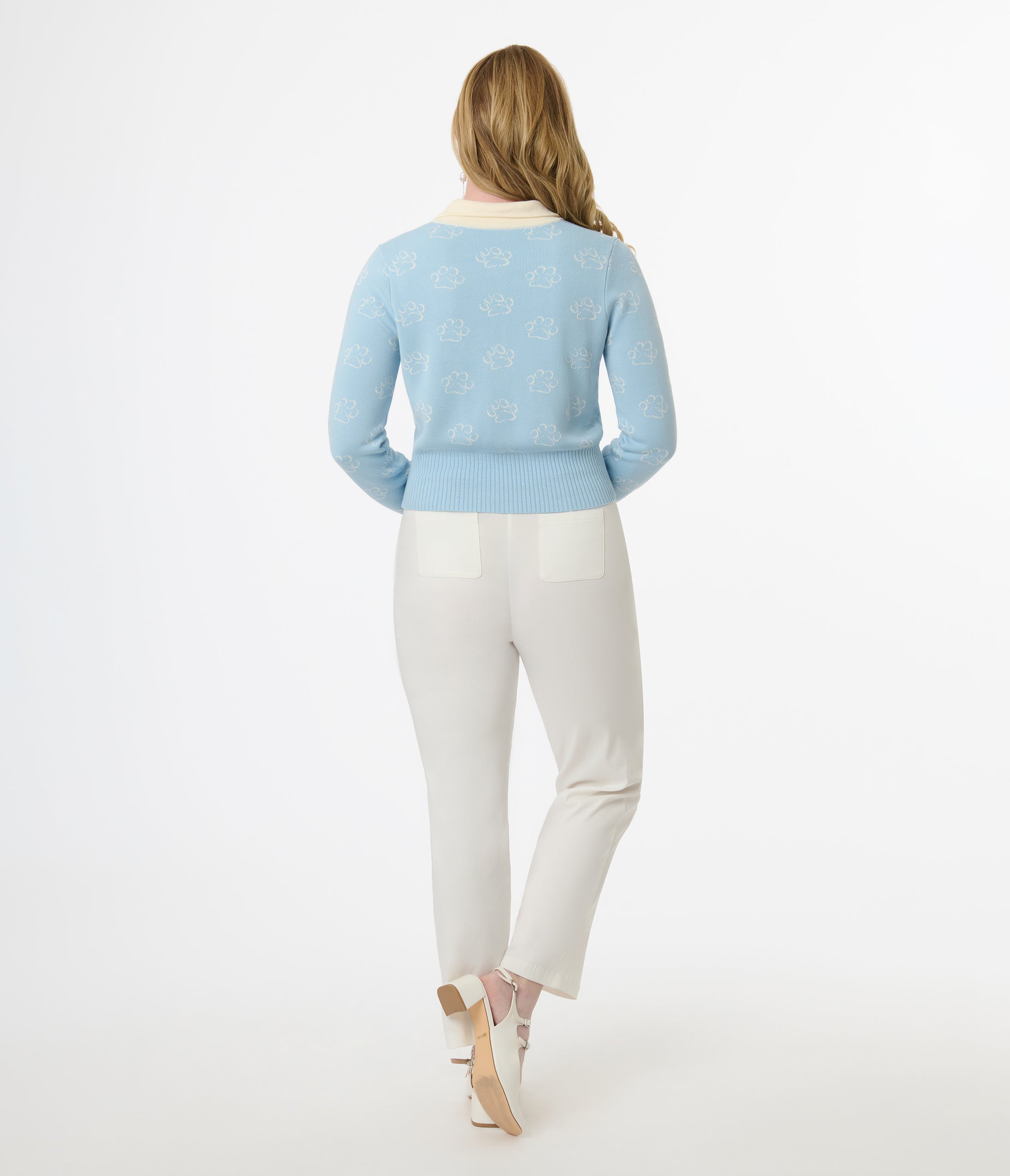 Disney Cats & Dogs Collection Blue & Cream Paw Print Cardigan - Vintage Style Sweater for Women | Perfect for Disney Fans, Pet Lovers & Casual Outfits