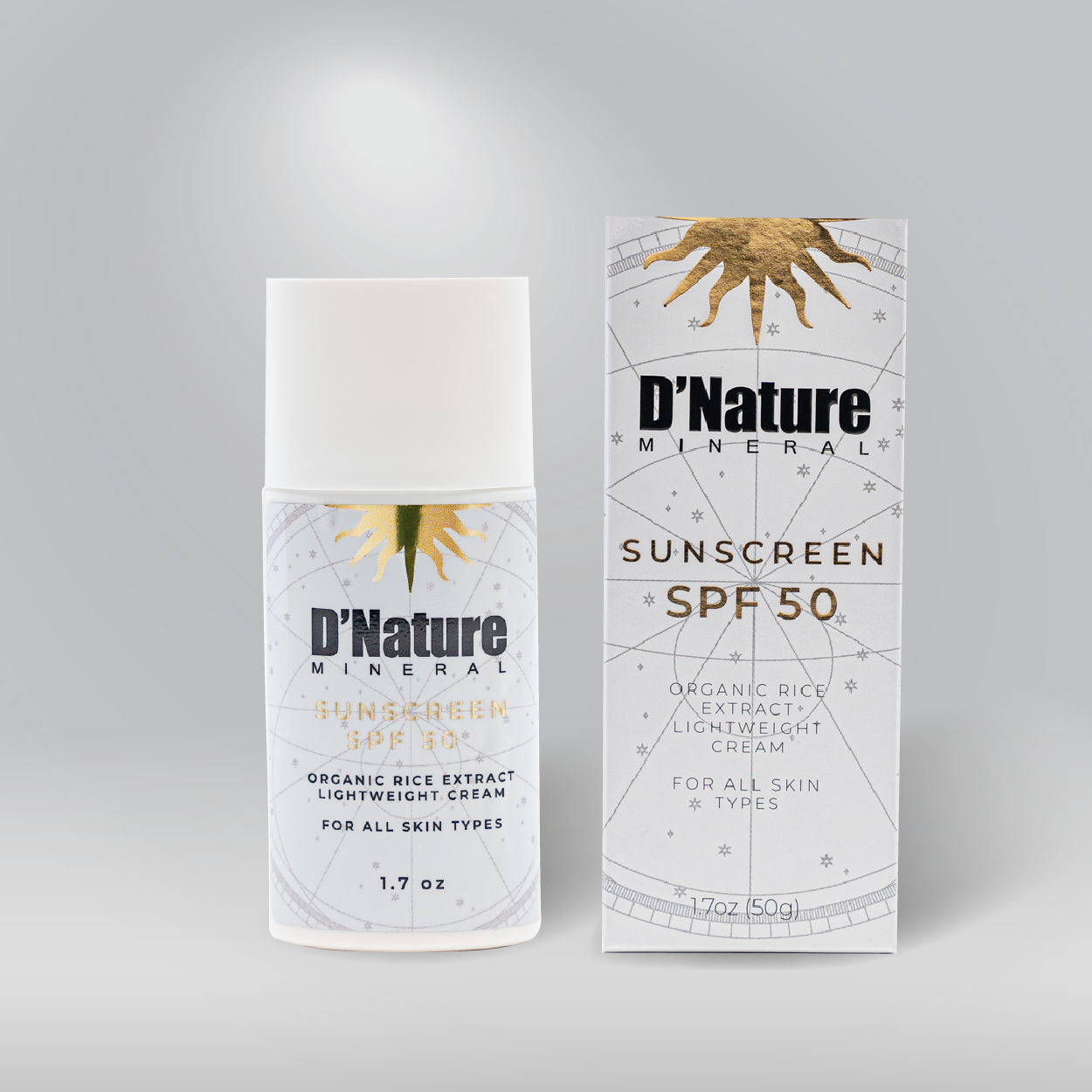 Natural Sunscreen SPF 50 with Rice Extract - Broad Spectrum UVA/UVB Protection, Water Resistant, Reef Safe - Perfect for Beach, Swimming & Outdoor Activities