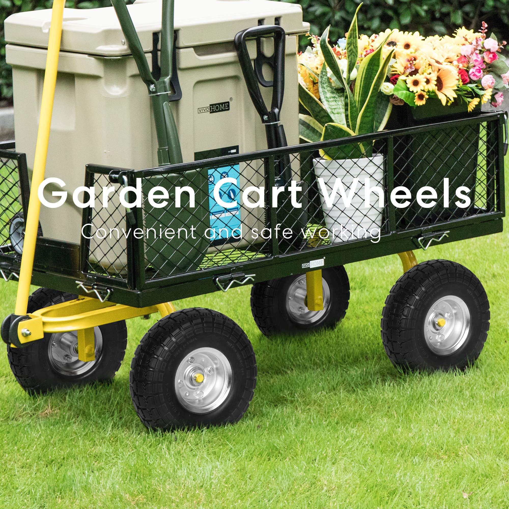 VIVOHOME 4.10/3.50-4 Heavy Duty Polyurethane Solid Wheels - 4 Pack Replacement Tires for Garden Utility Wagon, Snowblower, Lawn Mower, Wheelbarrow & Trolley - Perfect for Outdoor Yard Work, Landscaping & Snow Removal