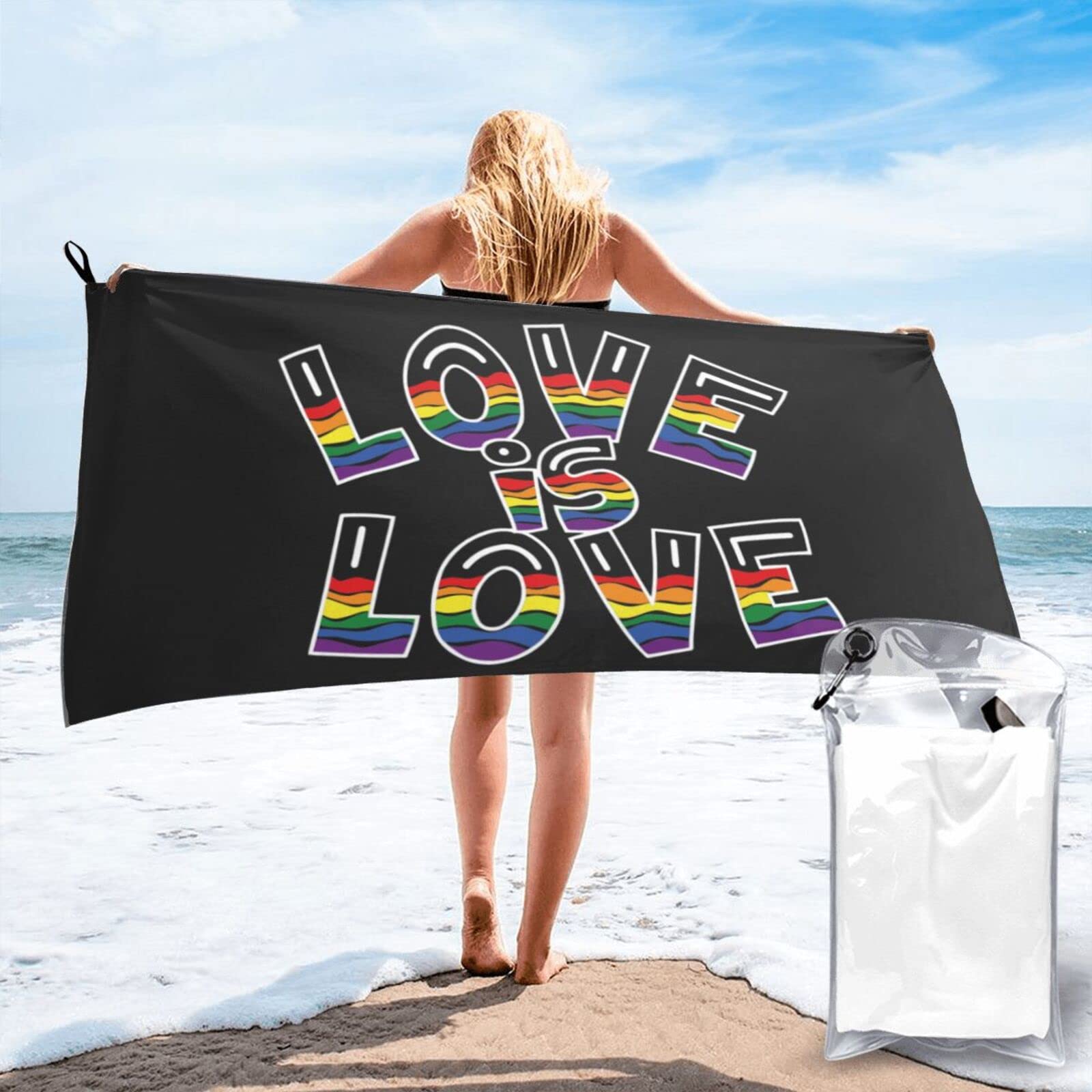 Rainbow Love is Love Beach Towel - Quick Dry, Sand Proof, Microfiber Towel (31x63 Inch) for Pool, Travel, Swimming, Camping & Backpacking - Perfect for Beach Days, Picnics, and Outdoor Adventures