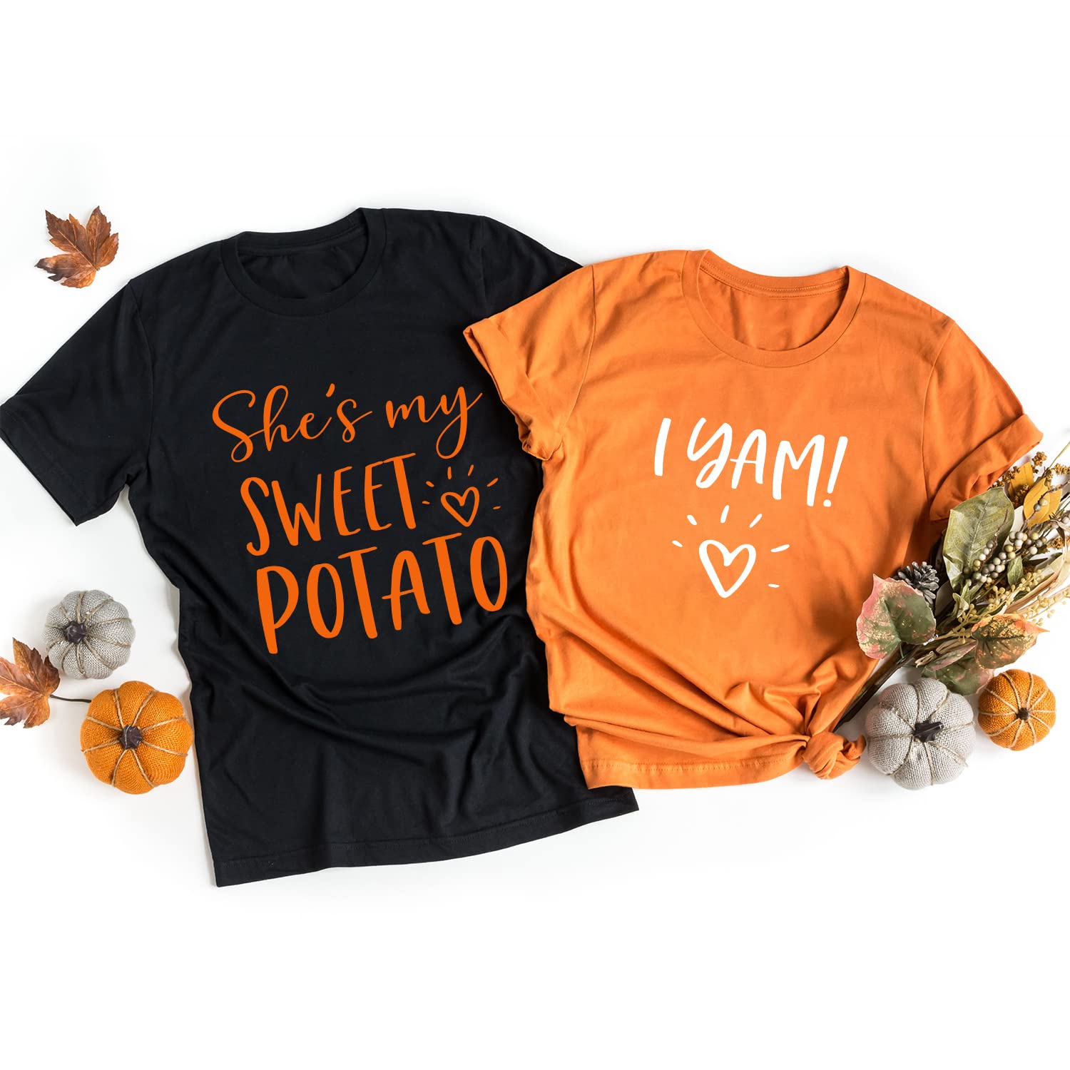 Thanksgiving Matching Couple T-Shirts - His & Her Sweet Potato I Yam Graphic Tees for Couples | Funny Holiday Outfits for Thanksgiving Dinner & Family Gatherings