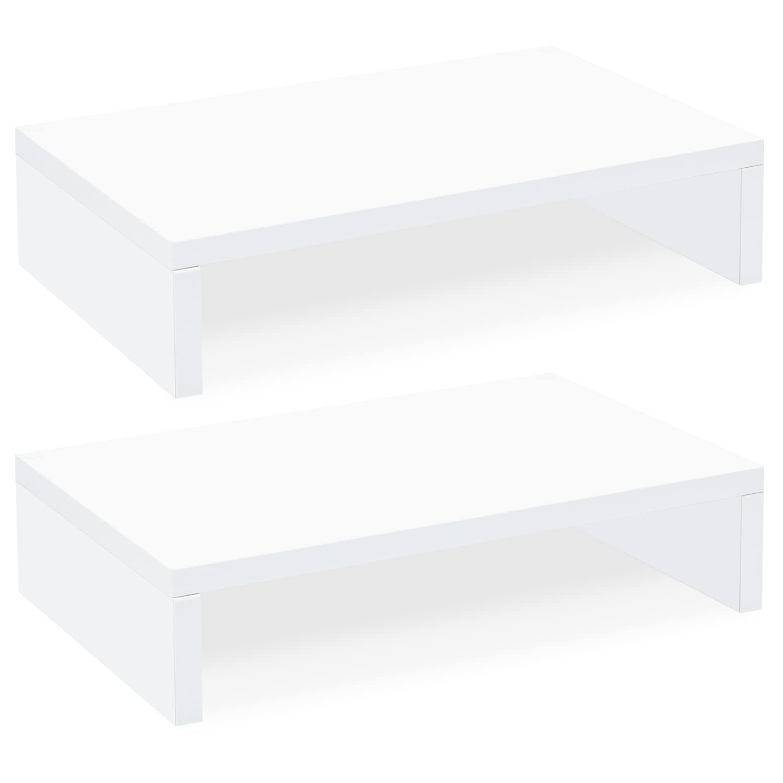 TEAMIX 2-Pack White Wooden Monitor Stand Riser - Adjustable 2-Tier Dual Monitor & Laptop Desk Organizer for Home & Office Workspace