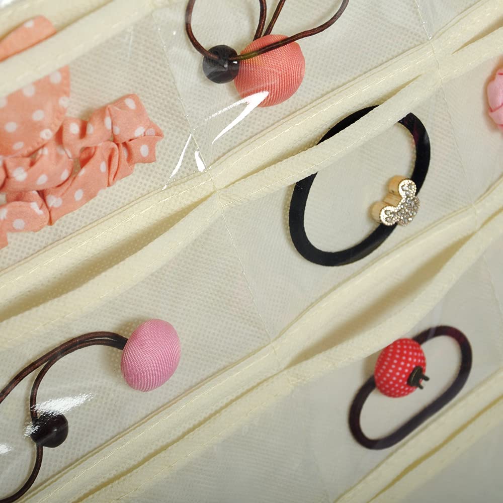 Bloss Hanging Jewelry Organizer - 80 Pockets Double-Size Jewelry Hanger for Earrings, Necklaces & Bracelets Storage | Beige Jewelry Display & Organizer | Perfect for Bedroom, Closet & Travel Use