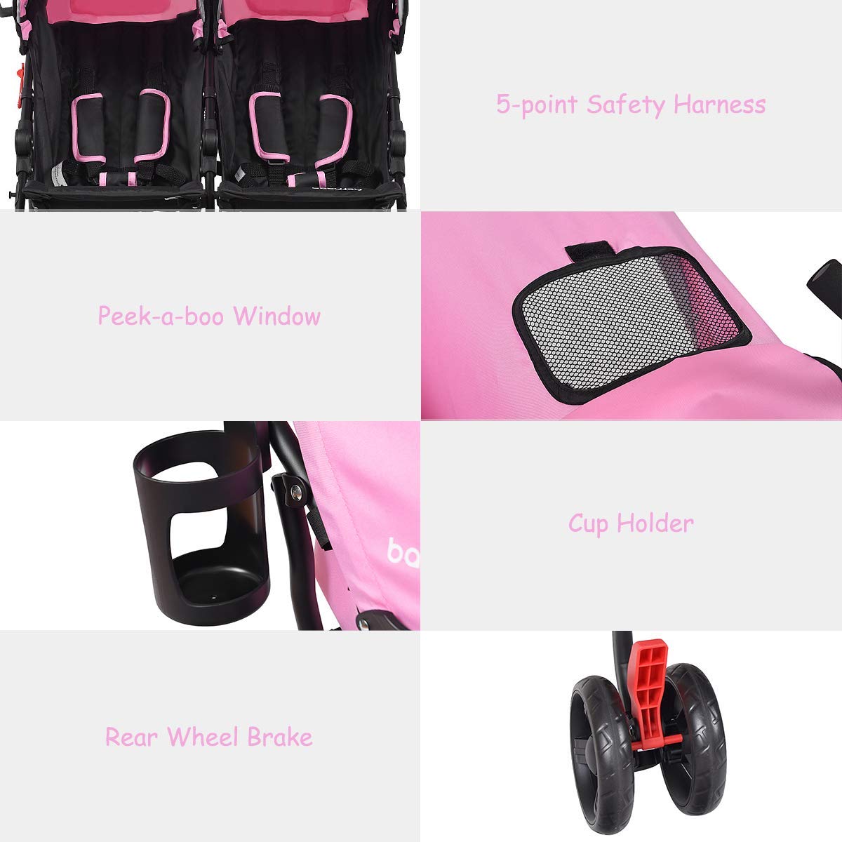 HONEY JOY Double Stroller - Compact Lightweight Side by Side Twin Stroller with Adjustable Canopy, Cup Holder & Storage Bag | Foldable Travel Stroller for Airplane | Perfect for Infants and Toddlers | Ideal for Shopping, Traveling and Outdoor Adventures