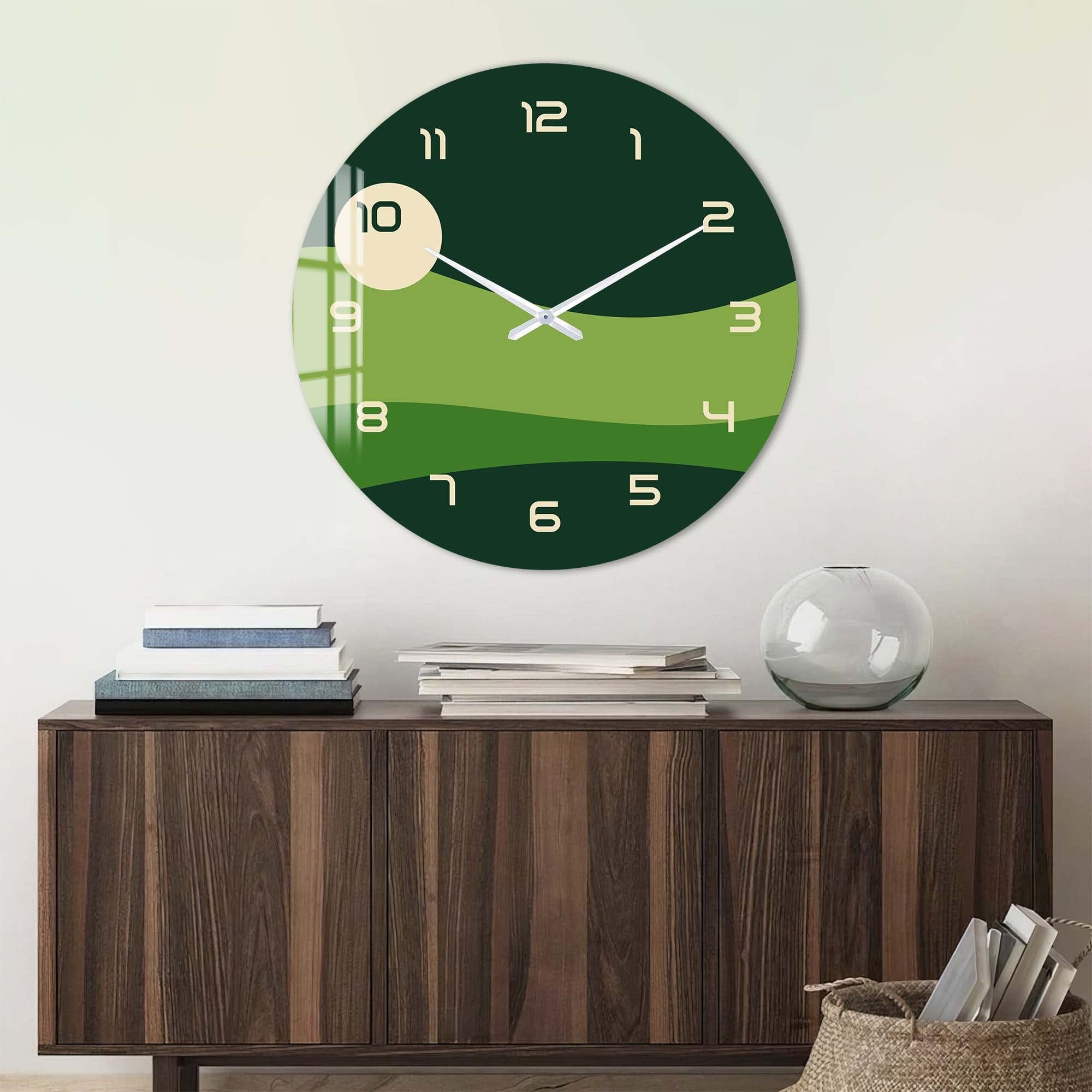 Stylish Green Layers Glass Wall Clock - Modern Home & Office Decor - Perfect for Living Room, Bedroom, Kitchen