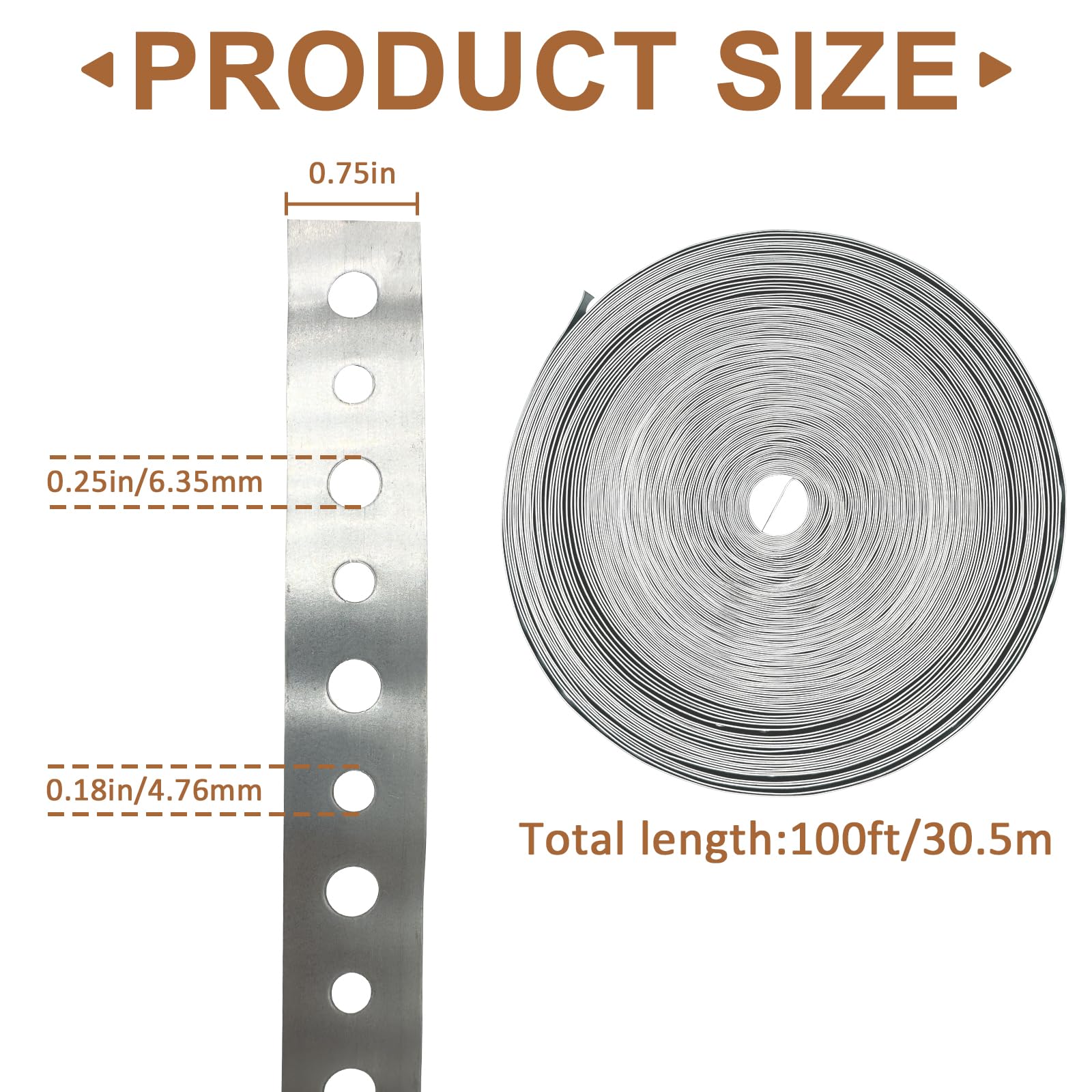 3/4-Inch x 100-Feet 24-Gauge Galvanized Metal Pipe Strap for Pipe Support, Hanging & Flexible Trimming - Pre-Drilled Holes for Easy Installation - Perfect for Plumbing, HVAC & DIY Projects