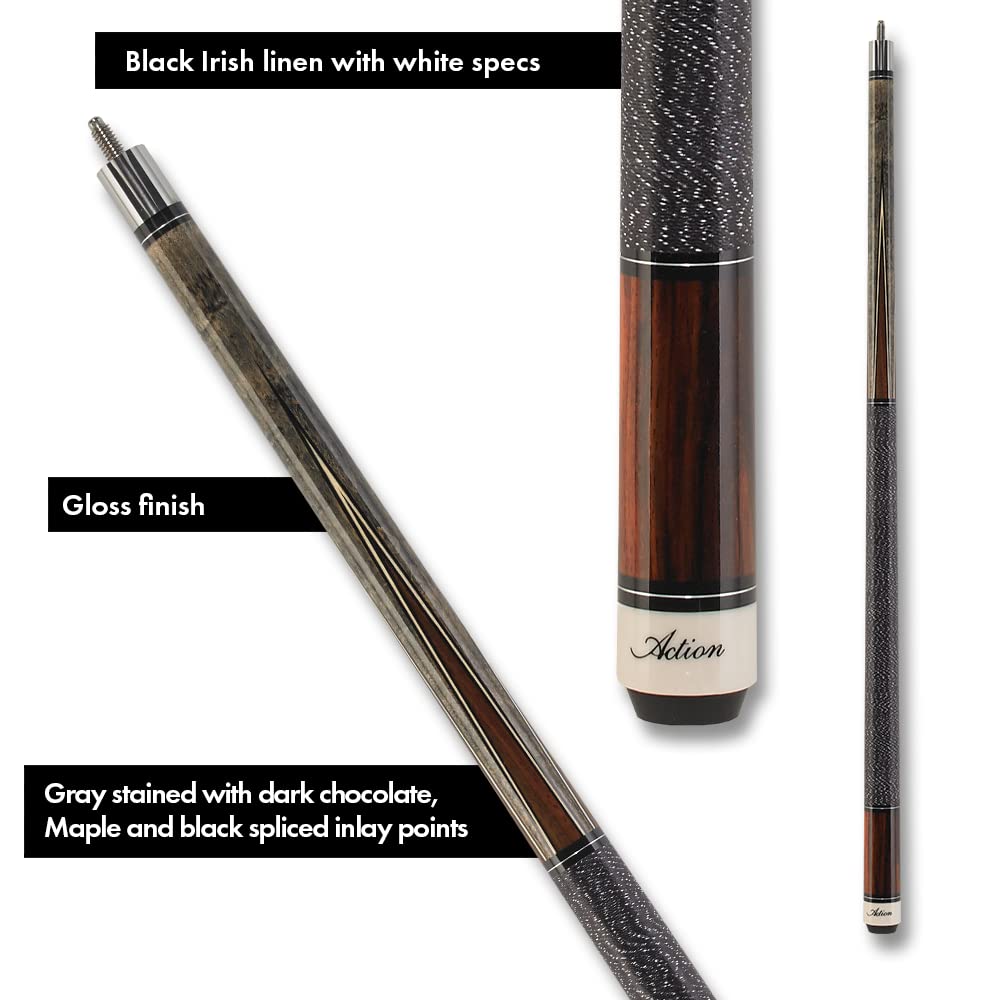 Premium Grey & Brown Inlaid Billiards Pool Cue Stick - Professional Tournament Quality - Perfect for Home Game Rooms, Bars & Competitive Play